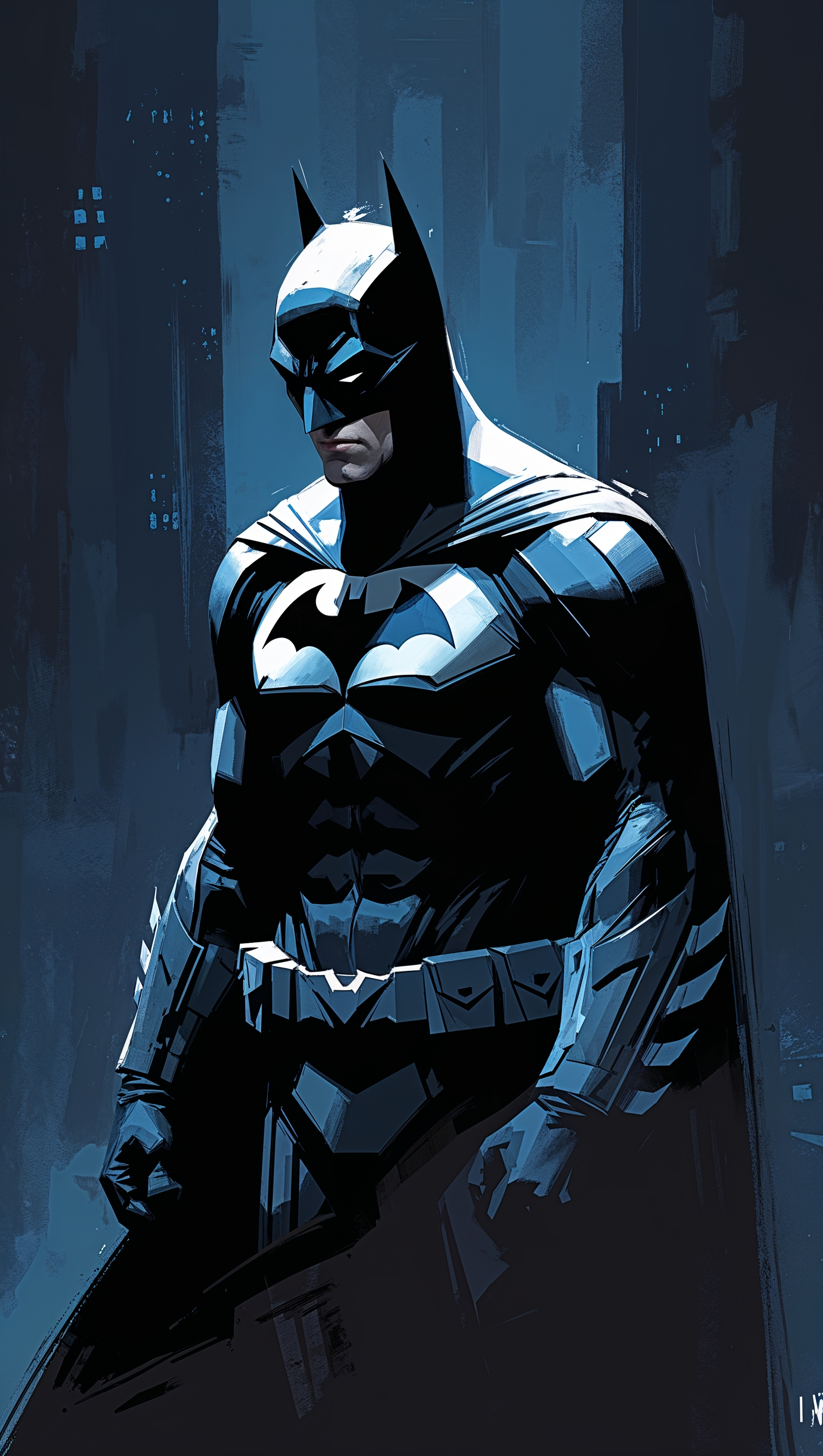 Abstract painting of Batman in dark tones, 4K iPhone wallpaper