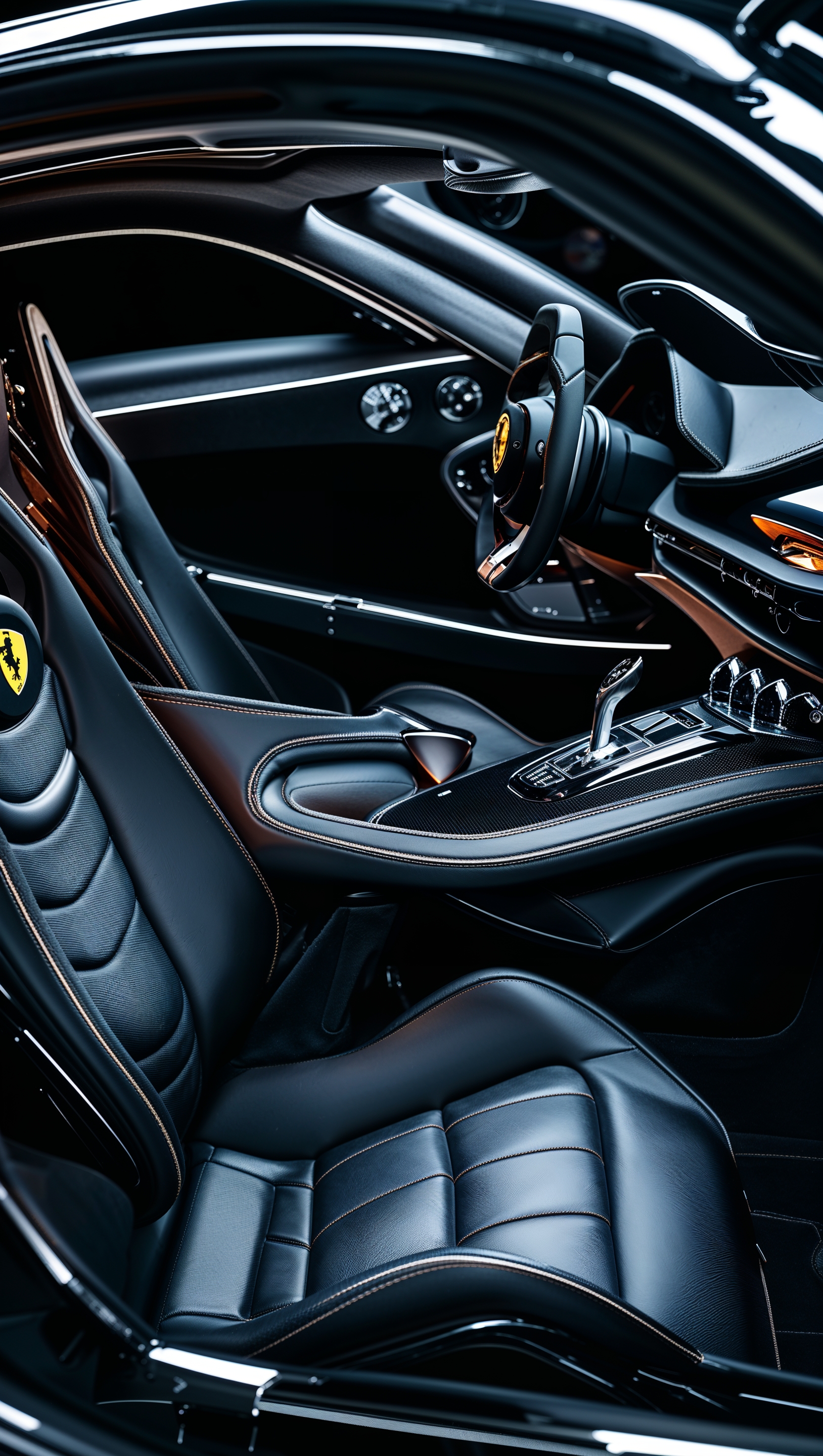 iPhone wallpaper showing the luxurious Ferrari interior cabin