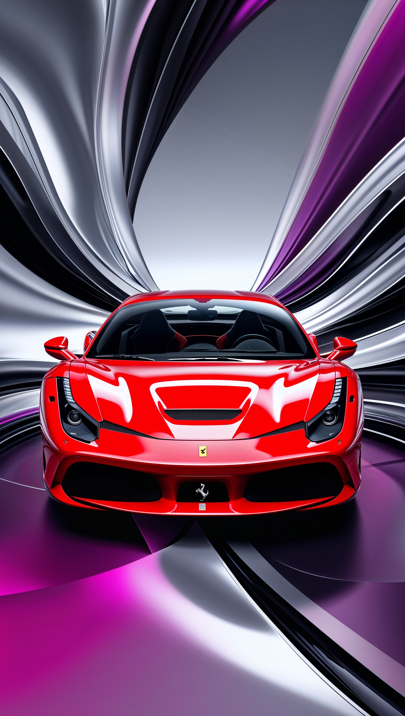 iPhone wallpaper with red Ferrari on modern abstract background