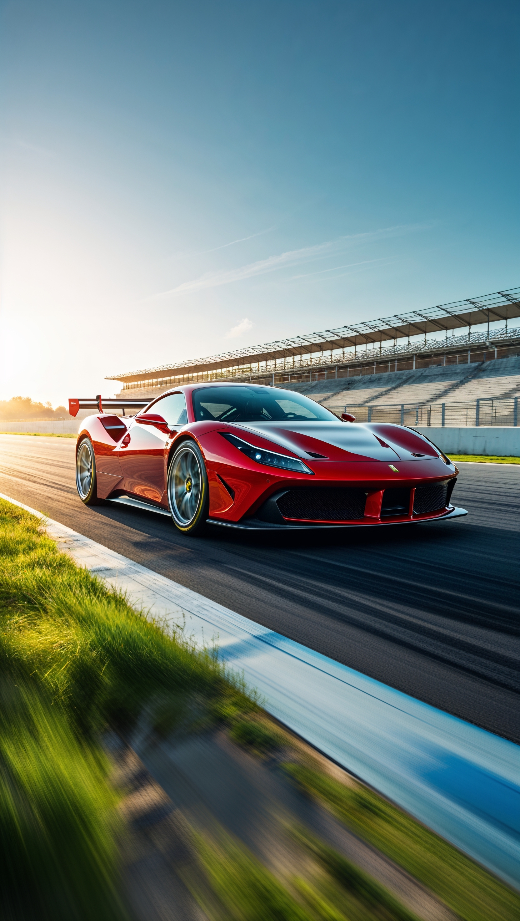 iPhone wallpaper with racing Ferrari on racetrack