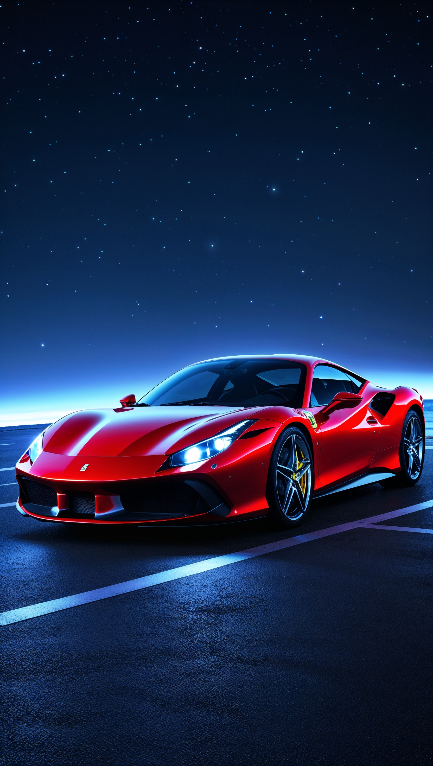 iPhone wallpaper with red Ferrari and dynamic light effects