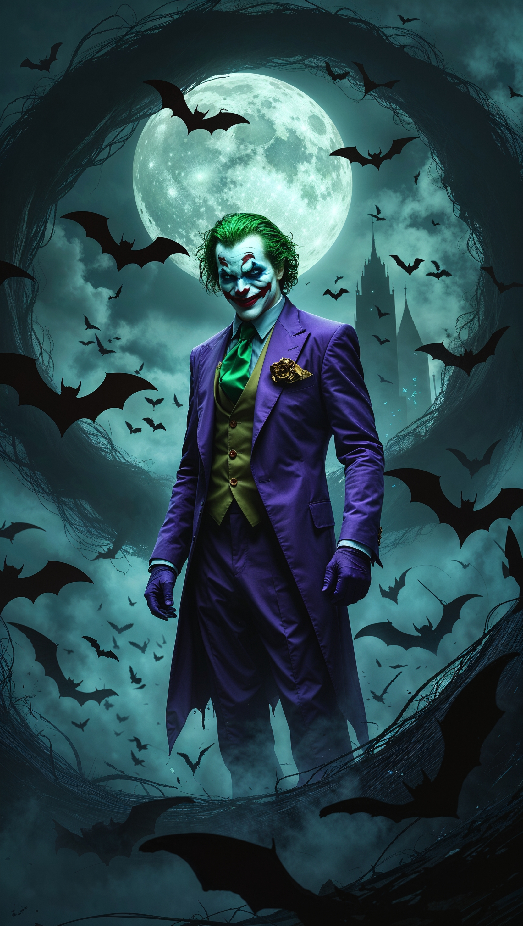 Joker and bats in a dark night