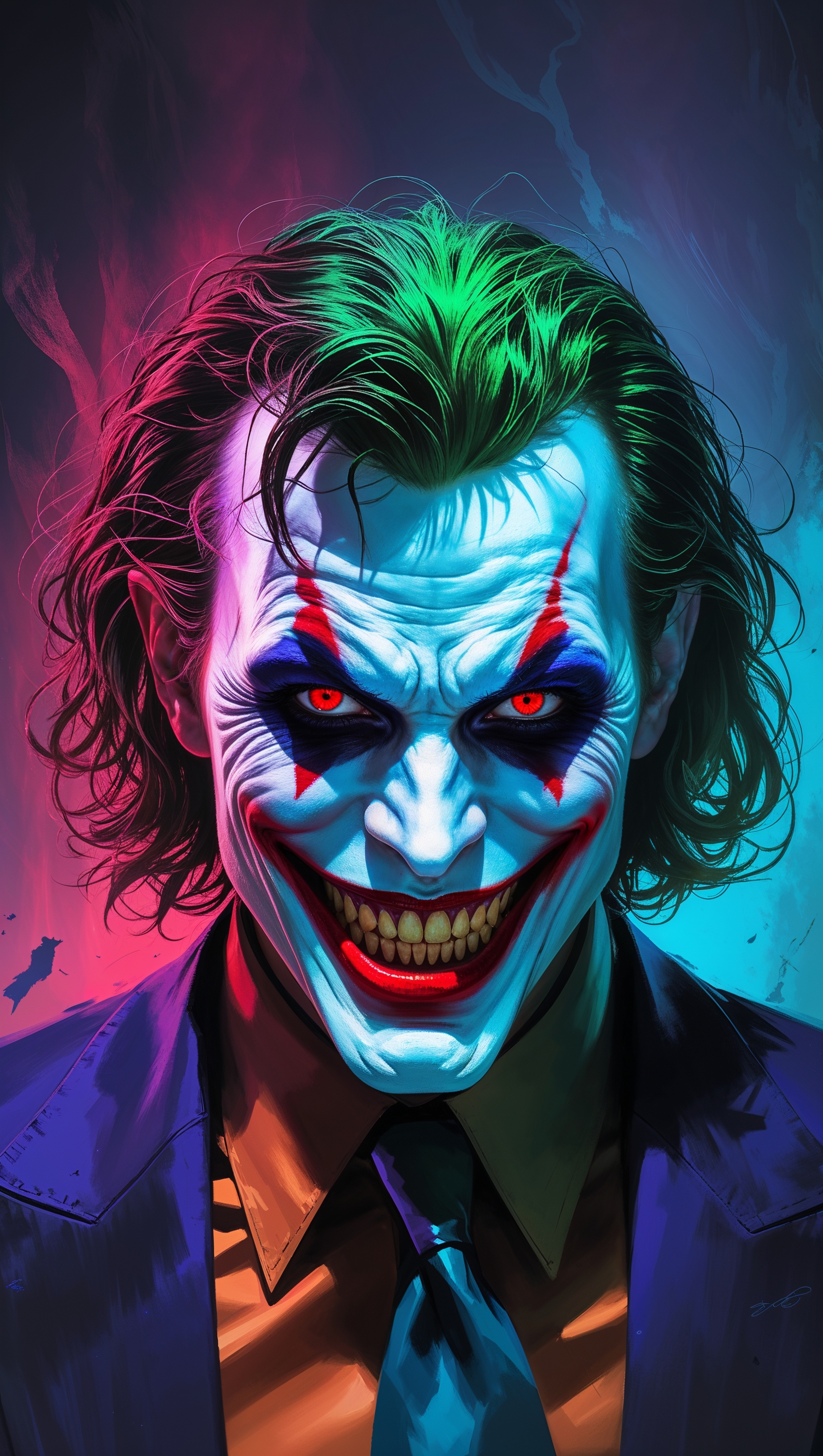 Creepy Joker face with vibrant colors