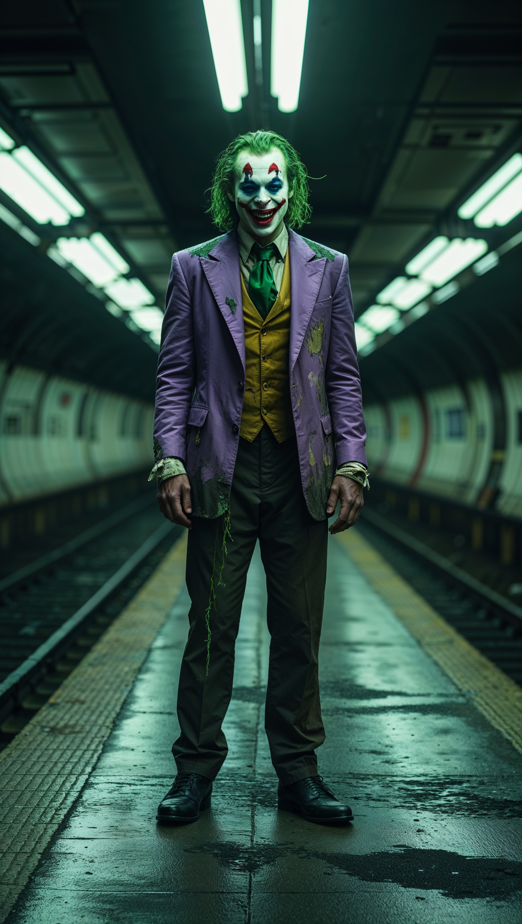 Joker at a subway station with cold lights