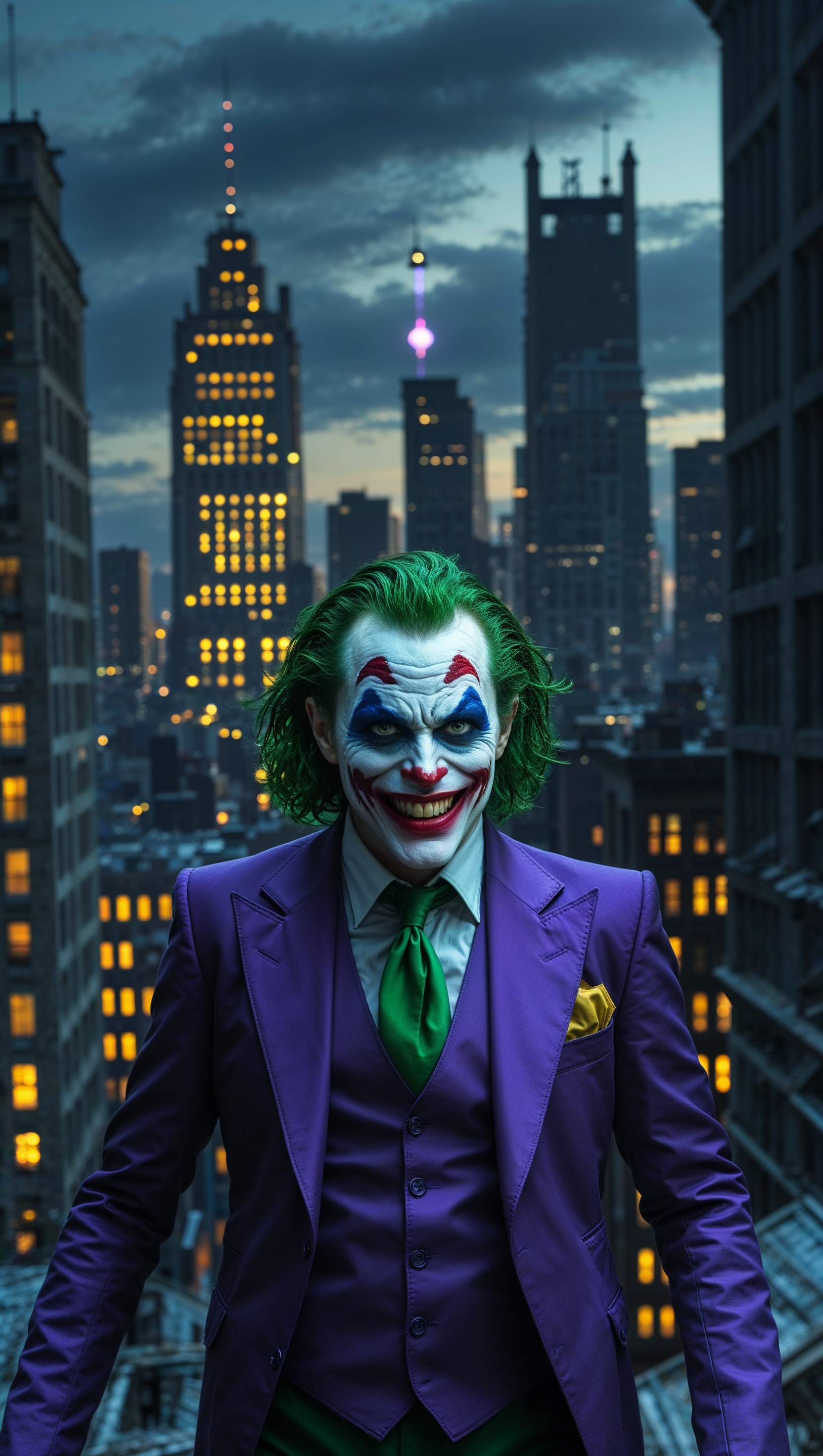 Joker with Gotham City in the background