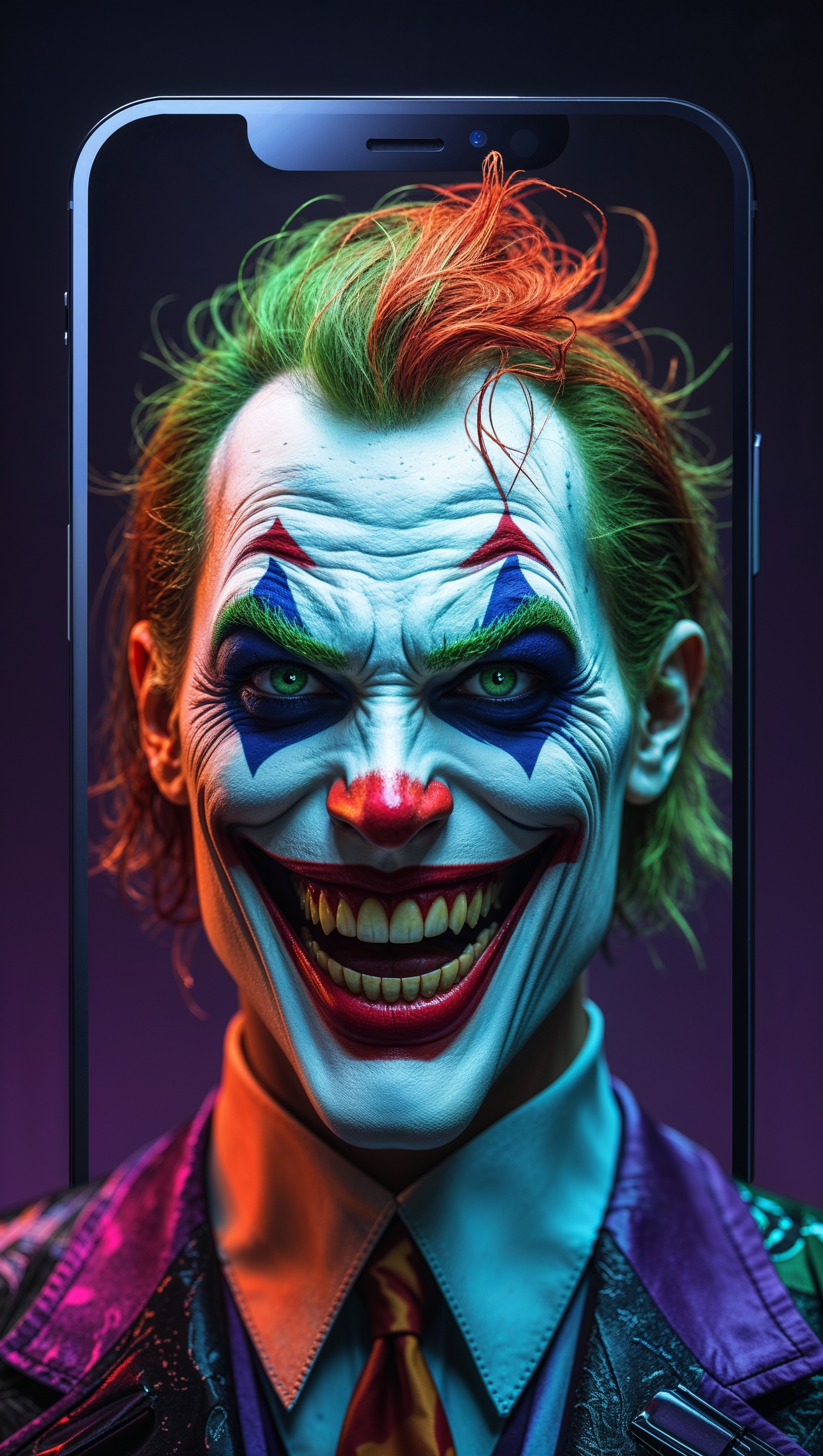 3D design of Joker framed in an iPhone wallpaper