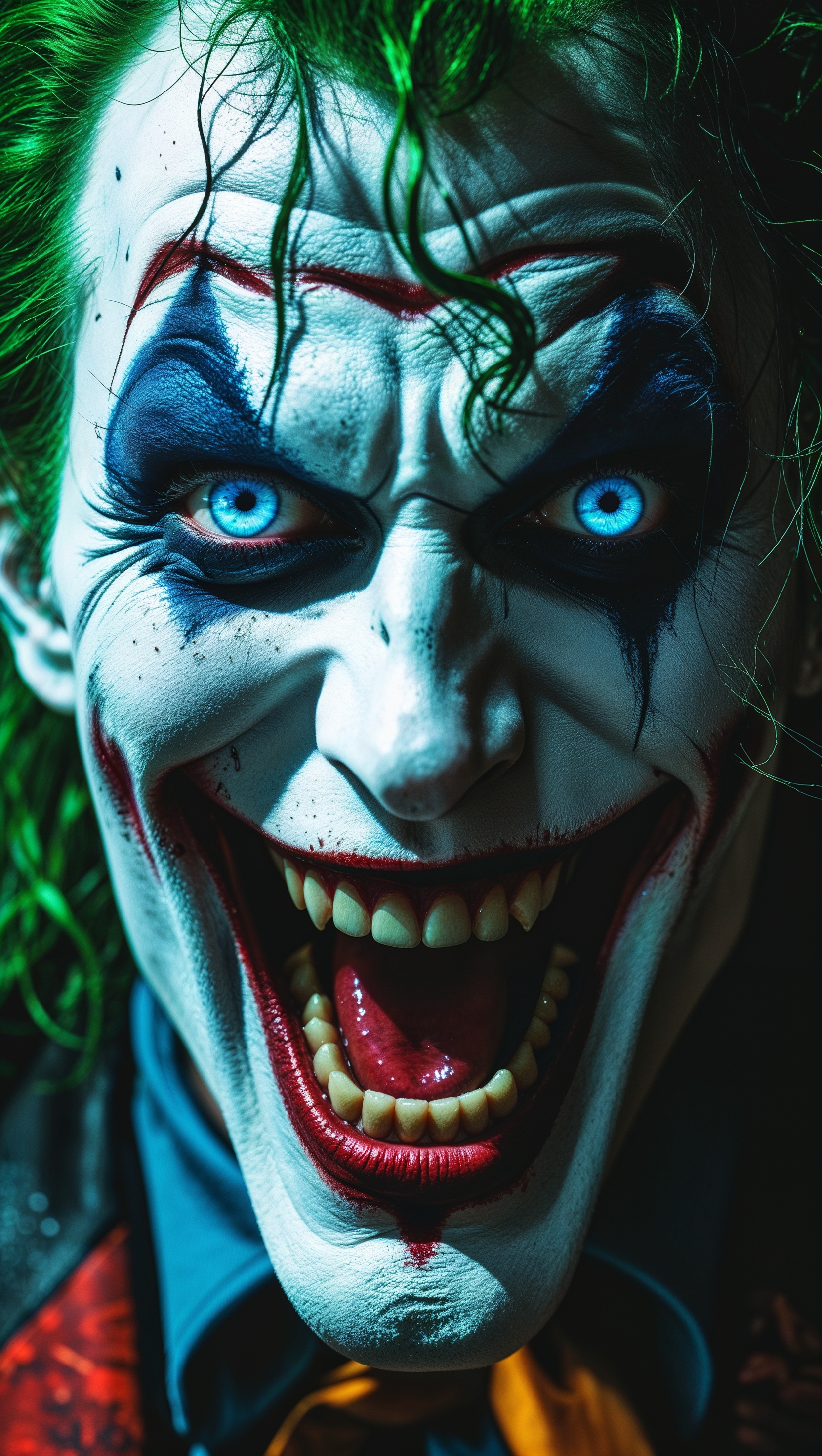 Close-up of Joker’s face with a crazy look