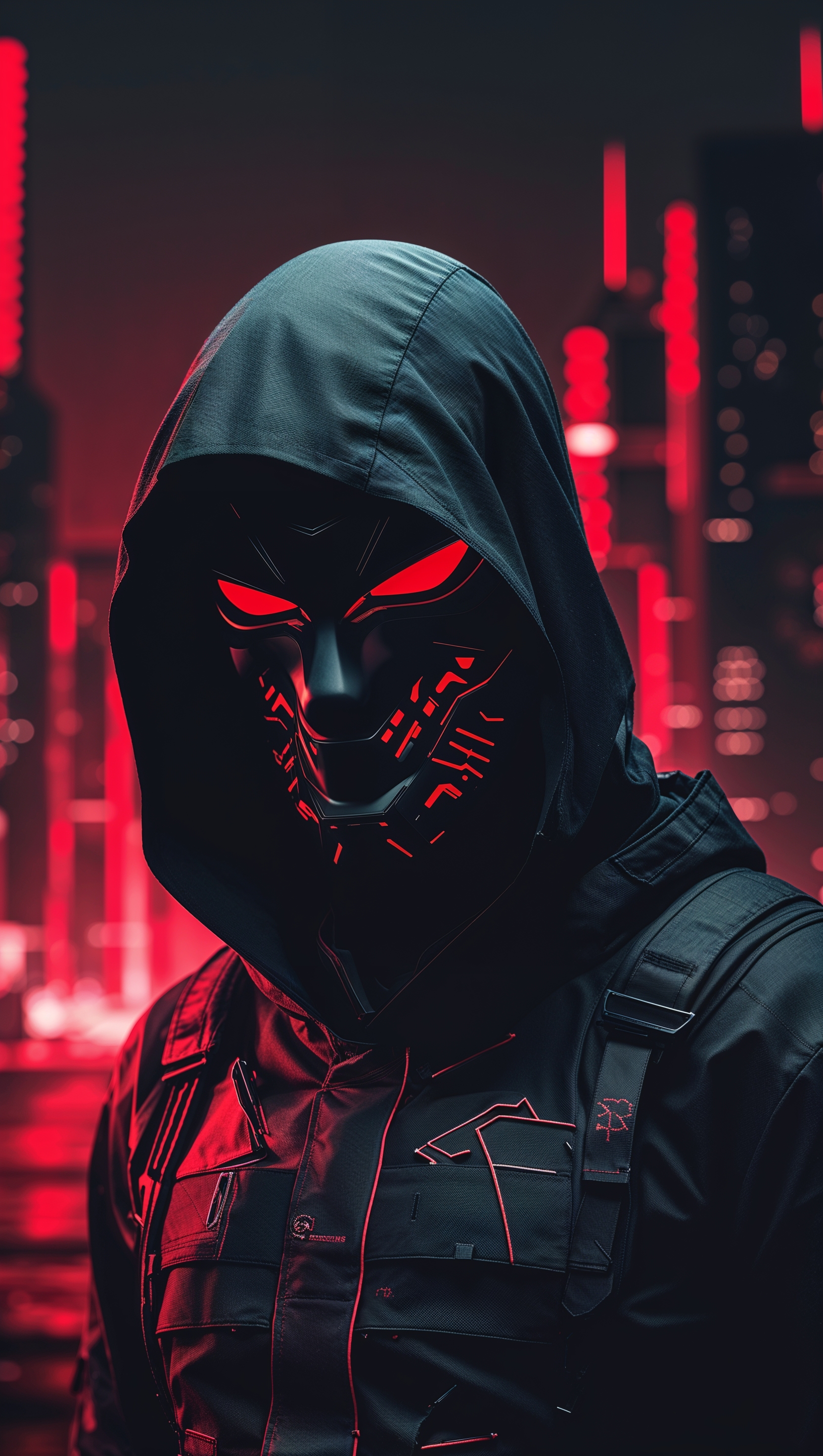 Red and black theme wallpaper featuring Kali Linux