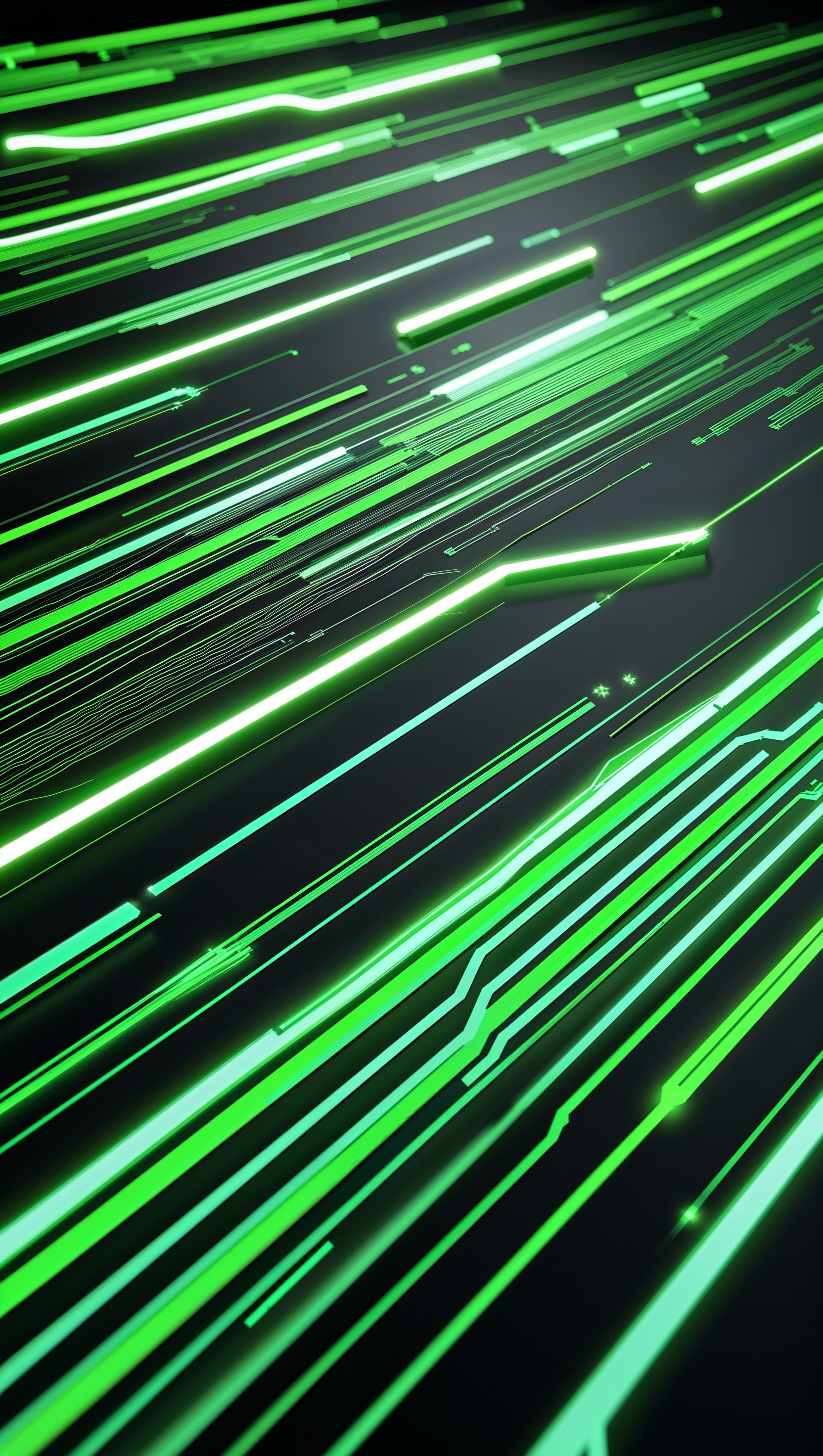Green running code lines on black background