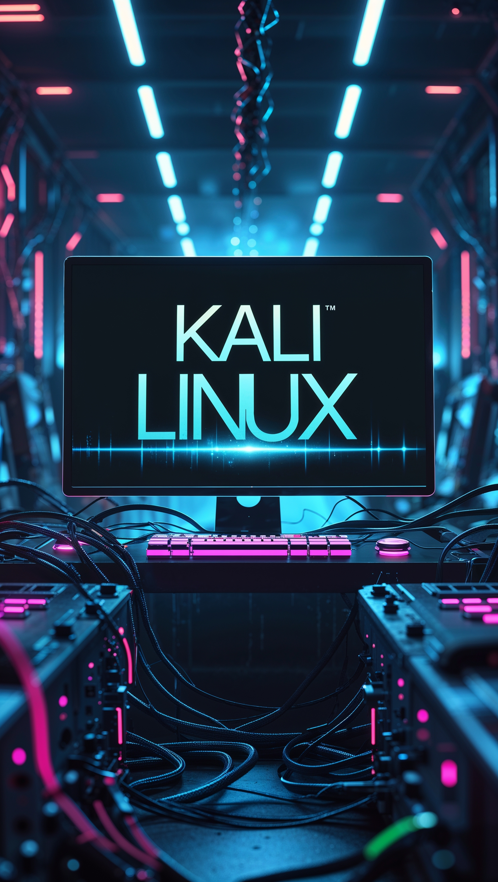 Cinematic hacking system with Kali Linux screen