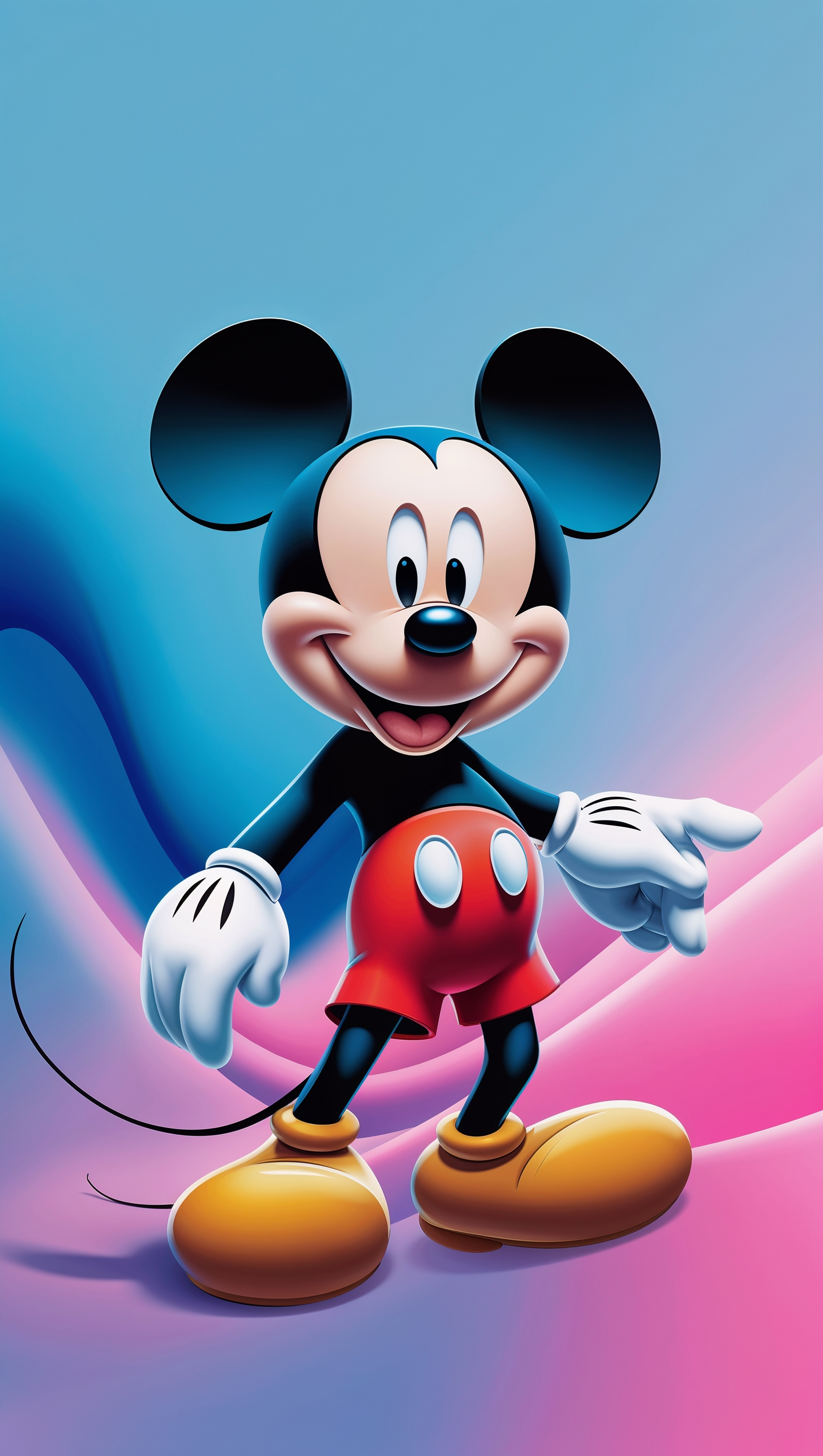 Mickey Mouse with gradient background (blue to pink), iPhone wallpaper