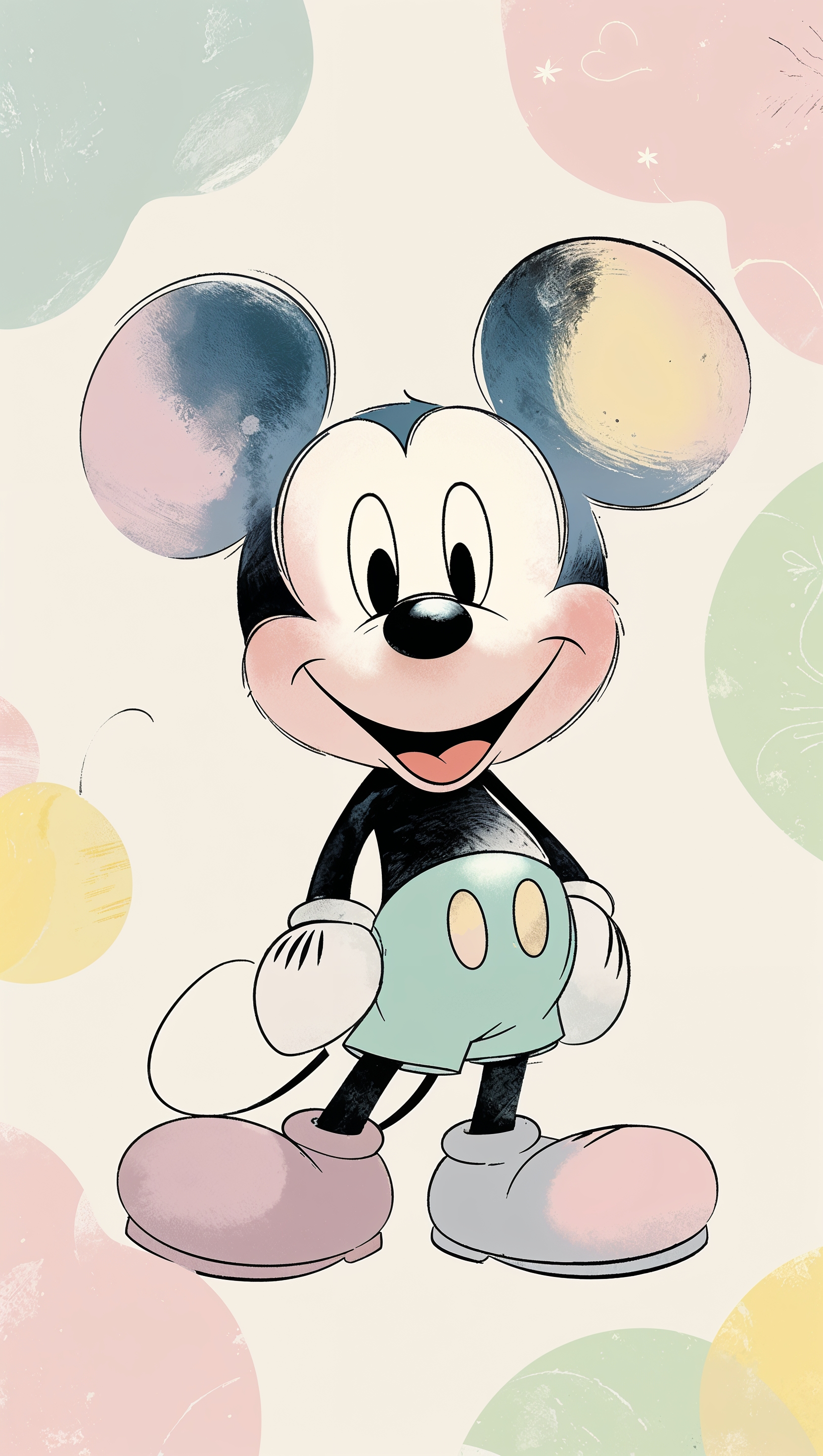 Mickey Mouse in pastel colors, child-friendly design