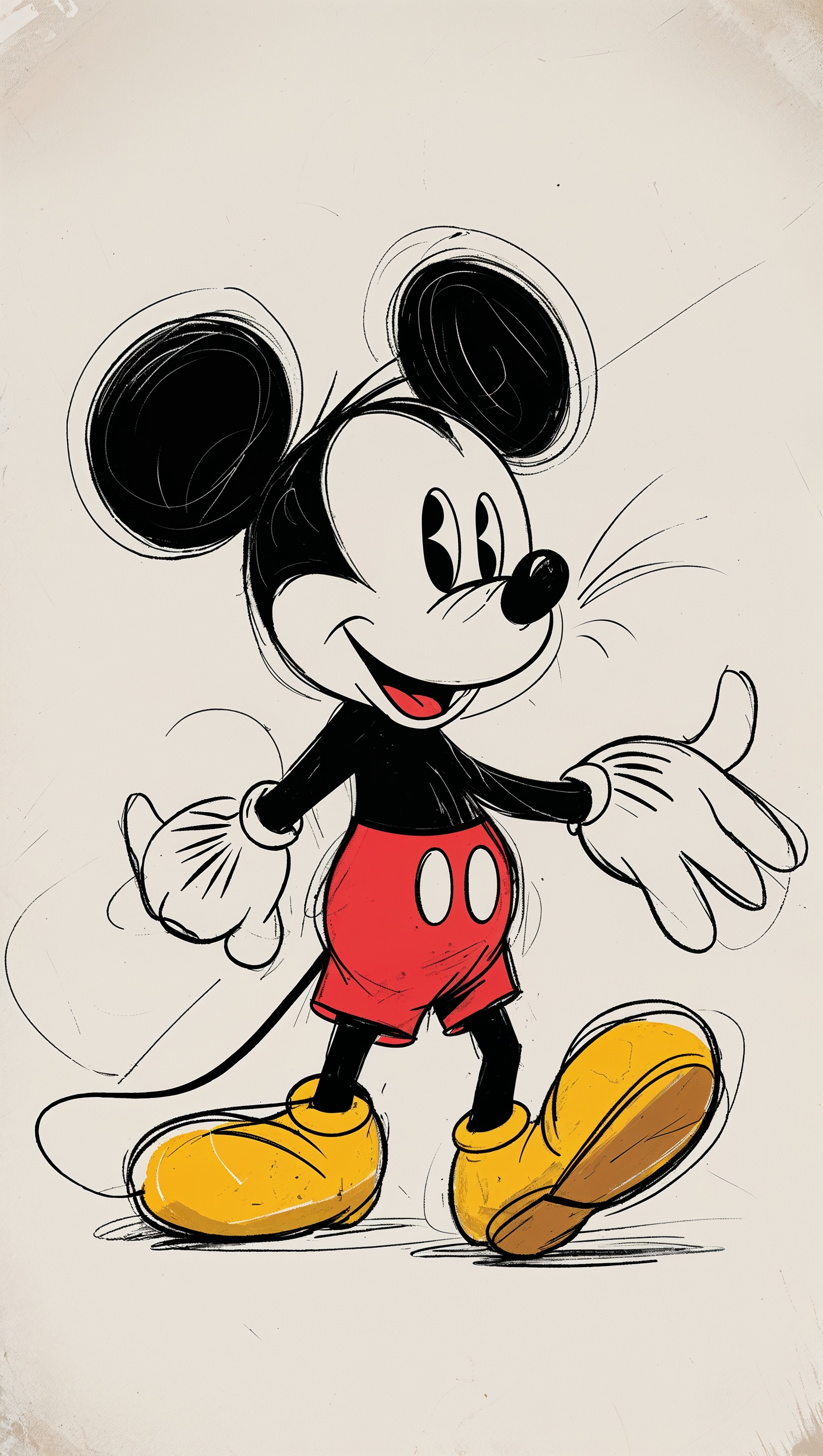 Hand-drawn sketch of Mickey Mouse