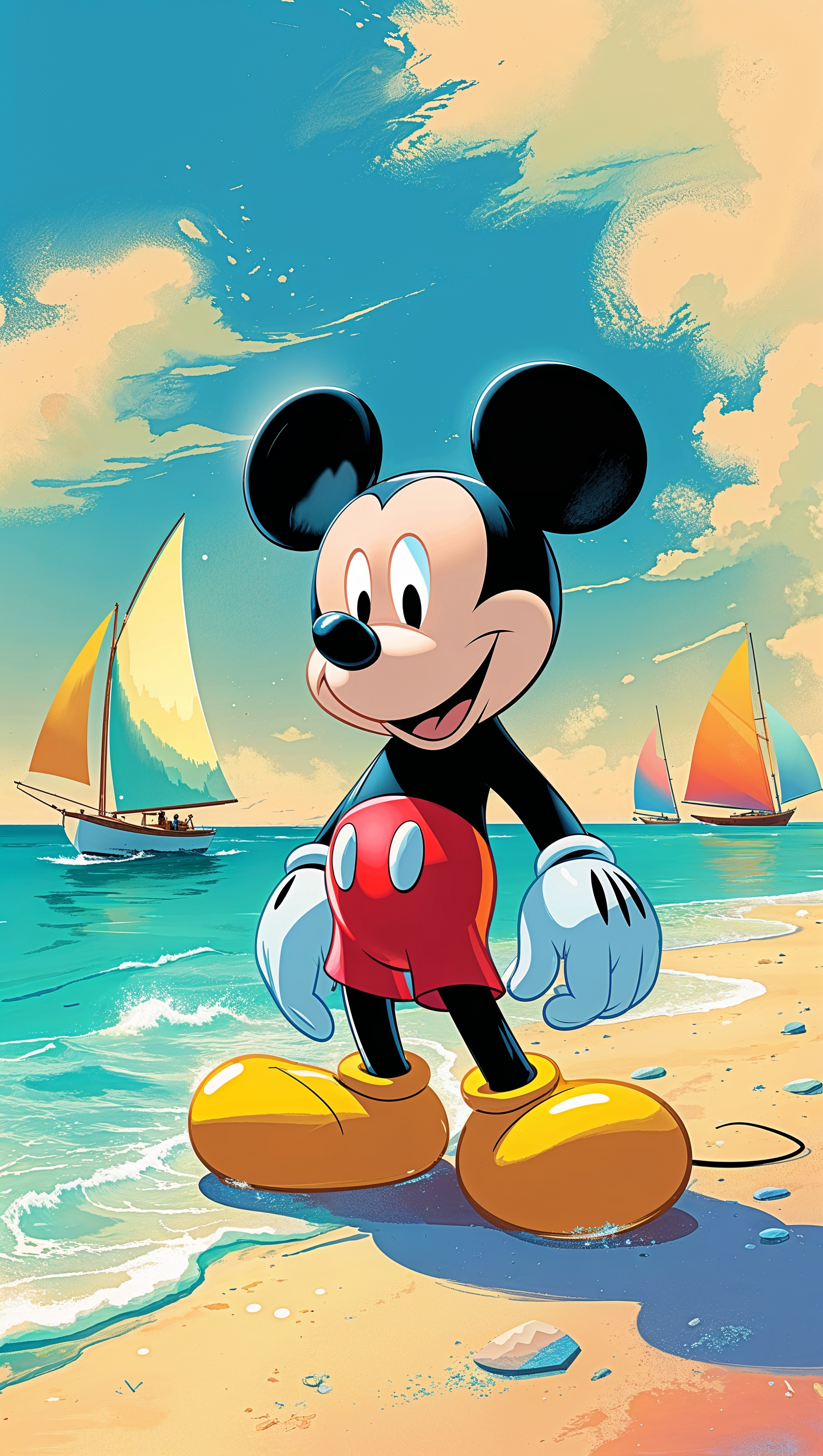 Mickey Mouse by the sea, cartoon style