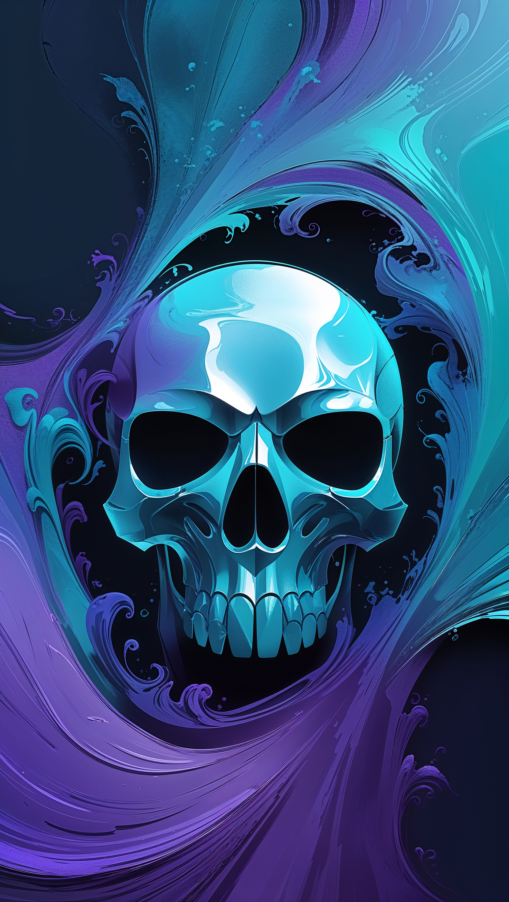 A skull shaped like an iPhone icon in an artistic background