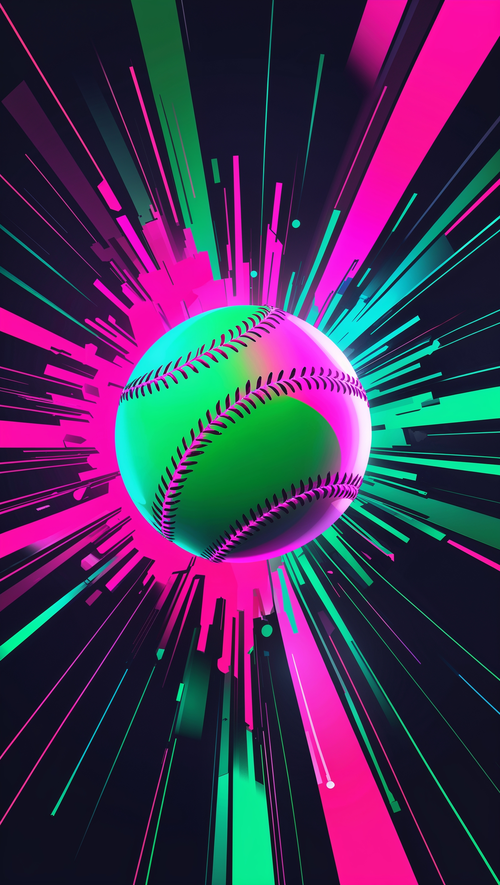 Abstract softball art with neon colors, modern design, iPhone background