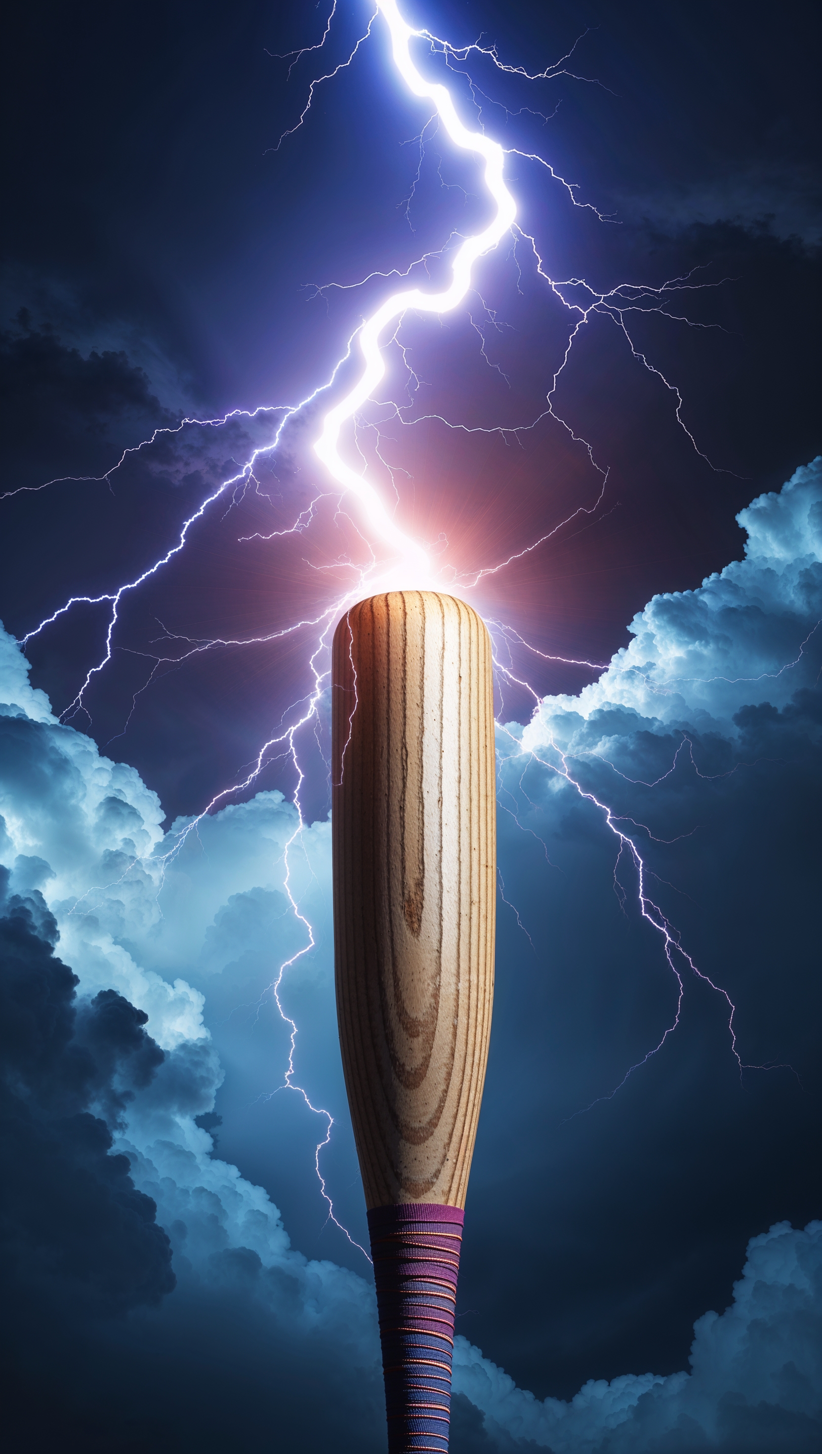 Lightning striking a softball bat, dramatic energy, iPhone wallpaper