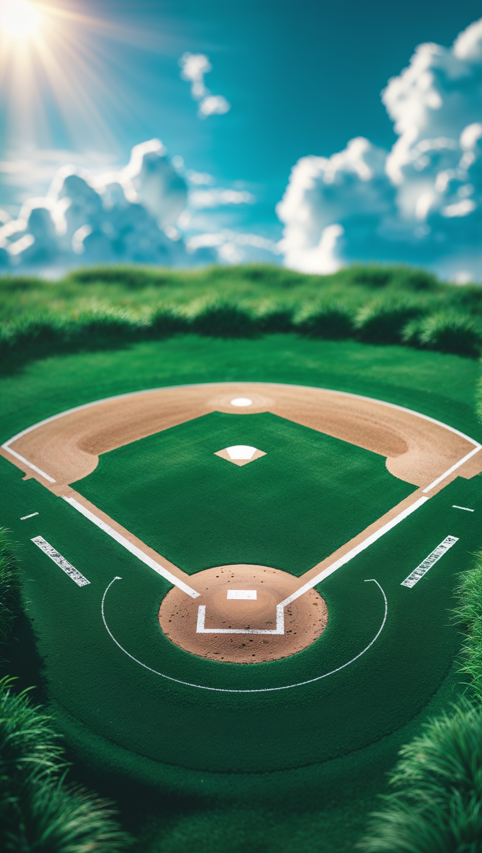 Softball diamond seen from above, drone view, sunny day, iPhone wallpaper