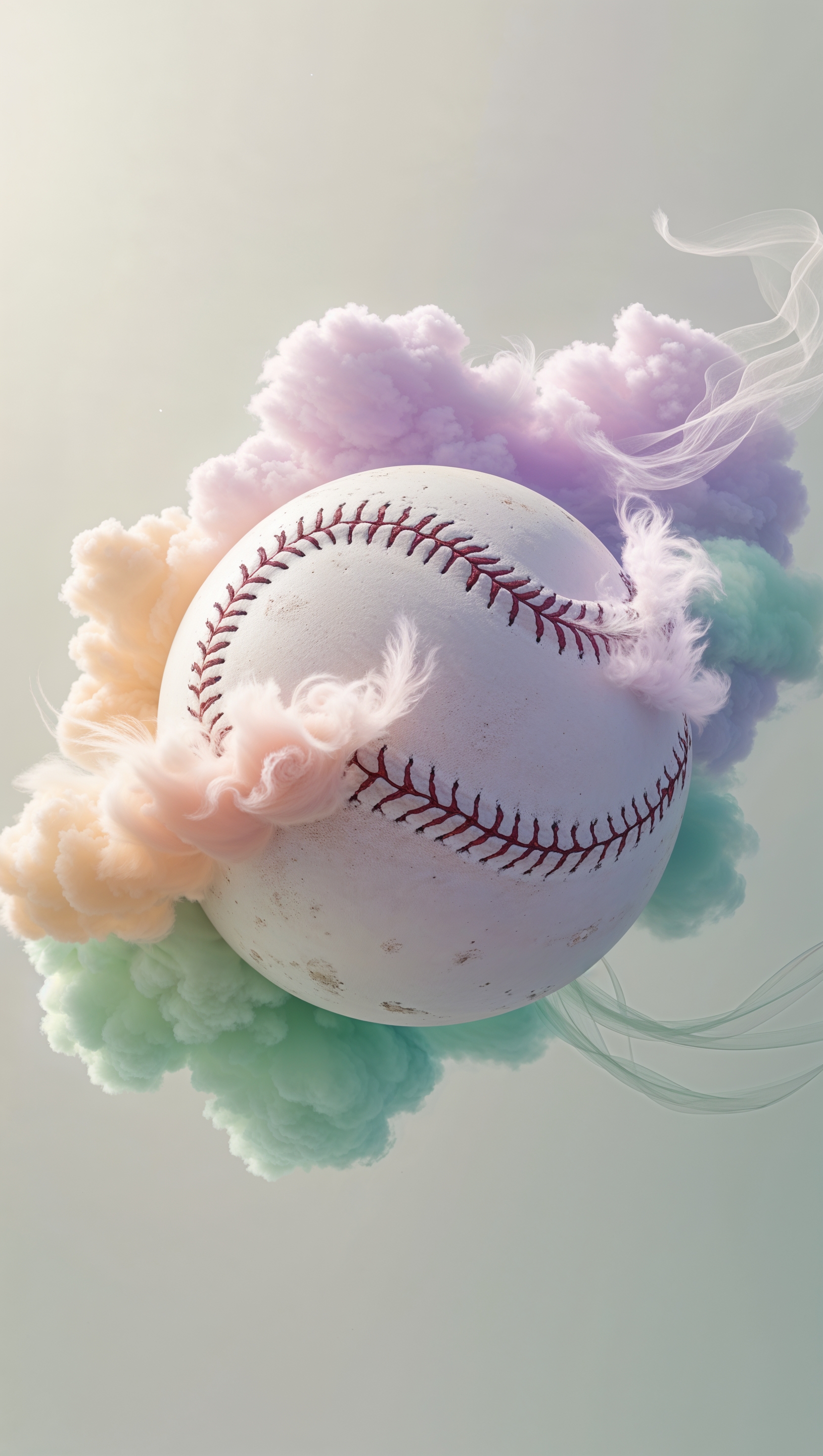 Dreamy pastel clouds forming the shape of a softball, fantasy iPhone wallpaper