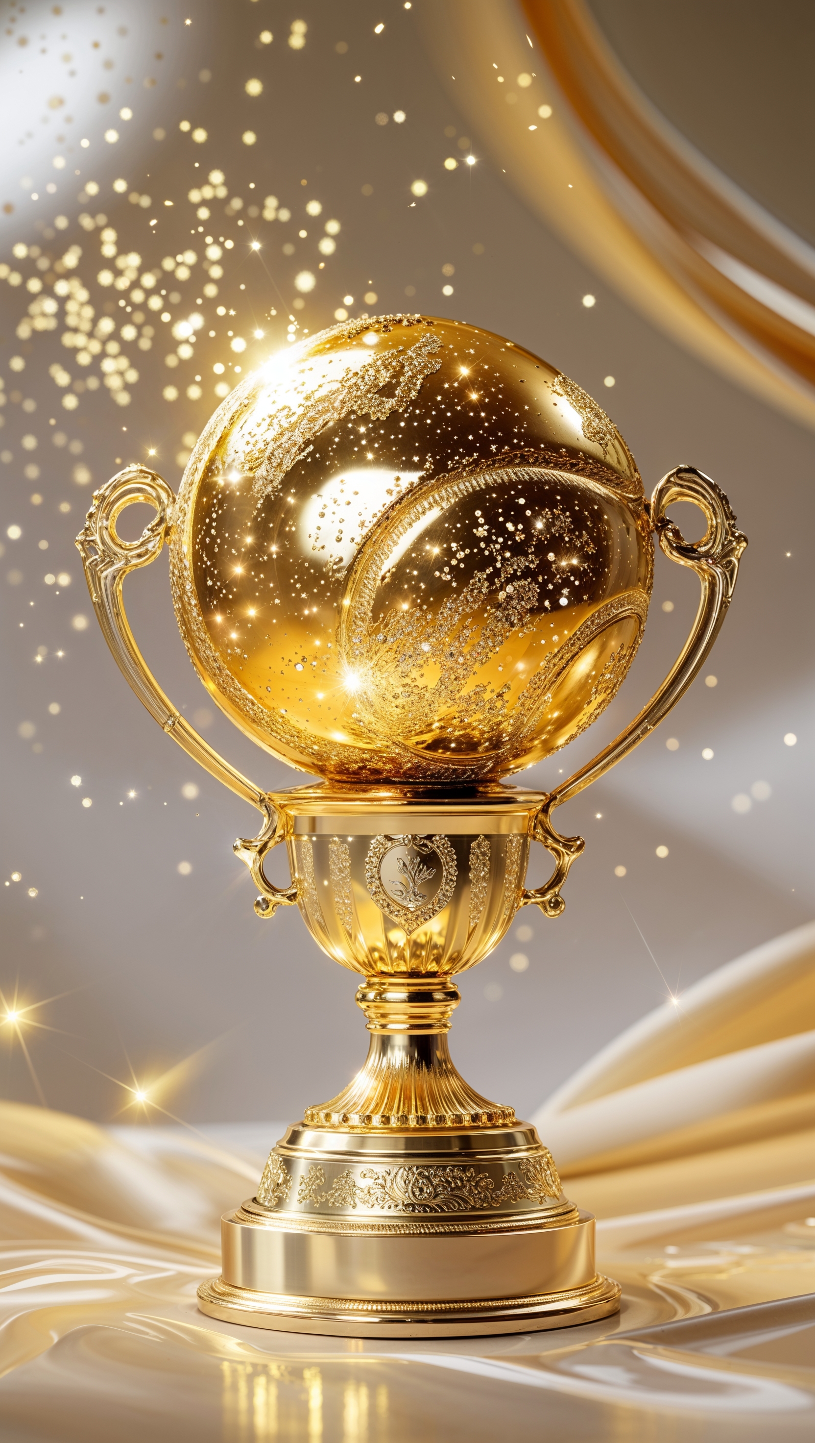 Golden softball trophy with sparkles, luxurious theme, iPhone wallpaper