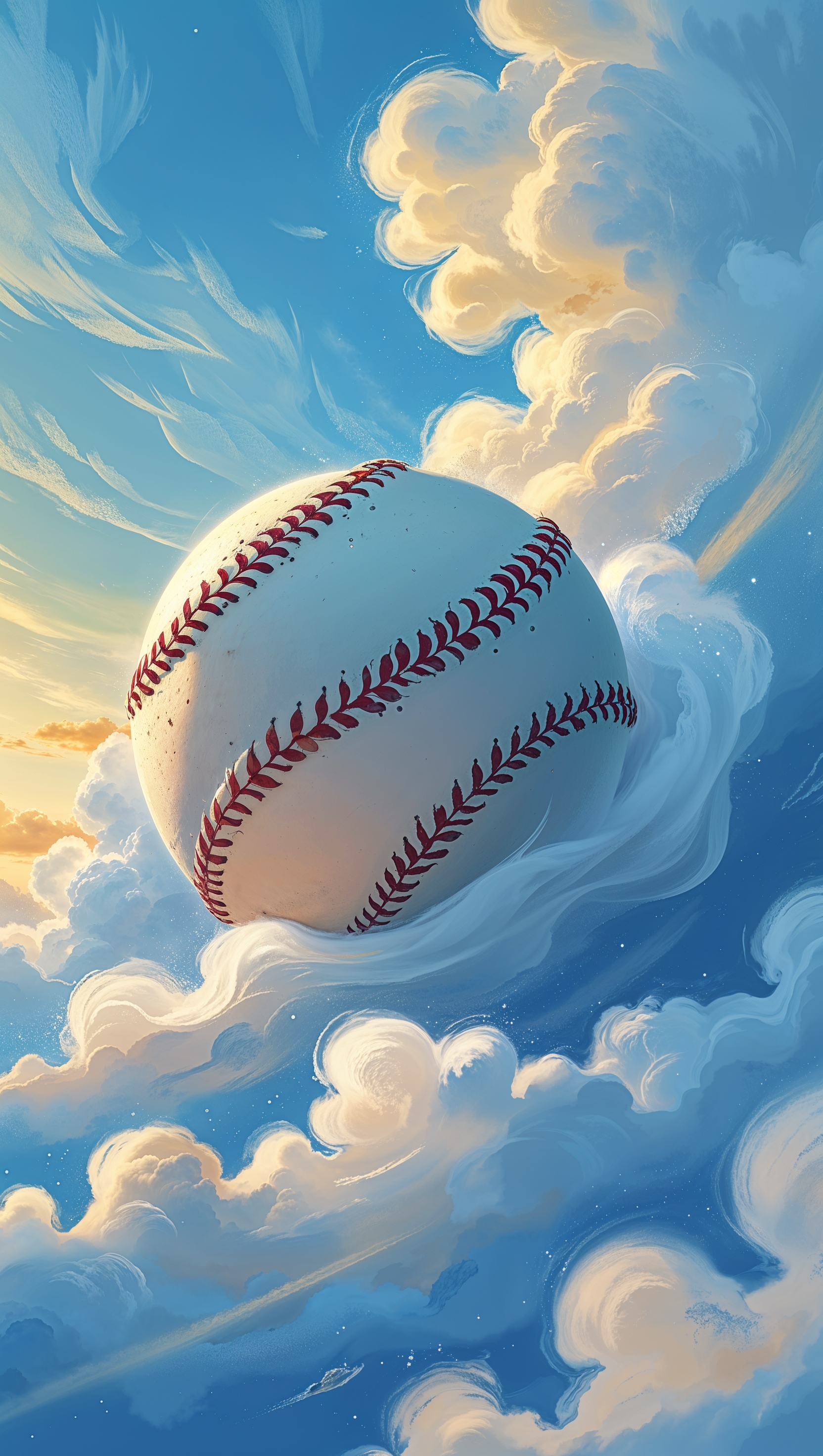 Softball flying through clouds, fantasy style, dreamy, iPhone wallpaper