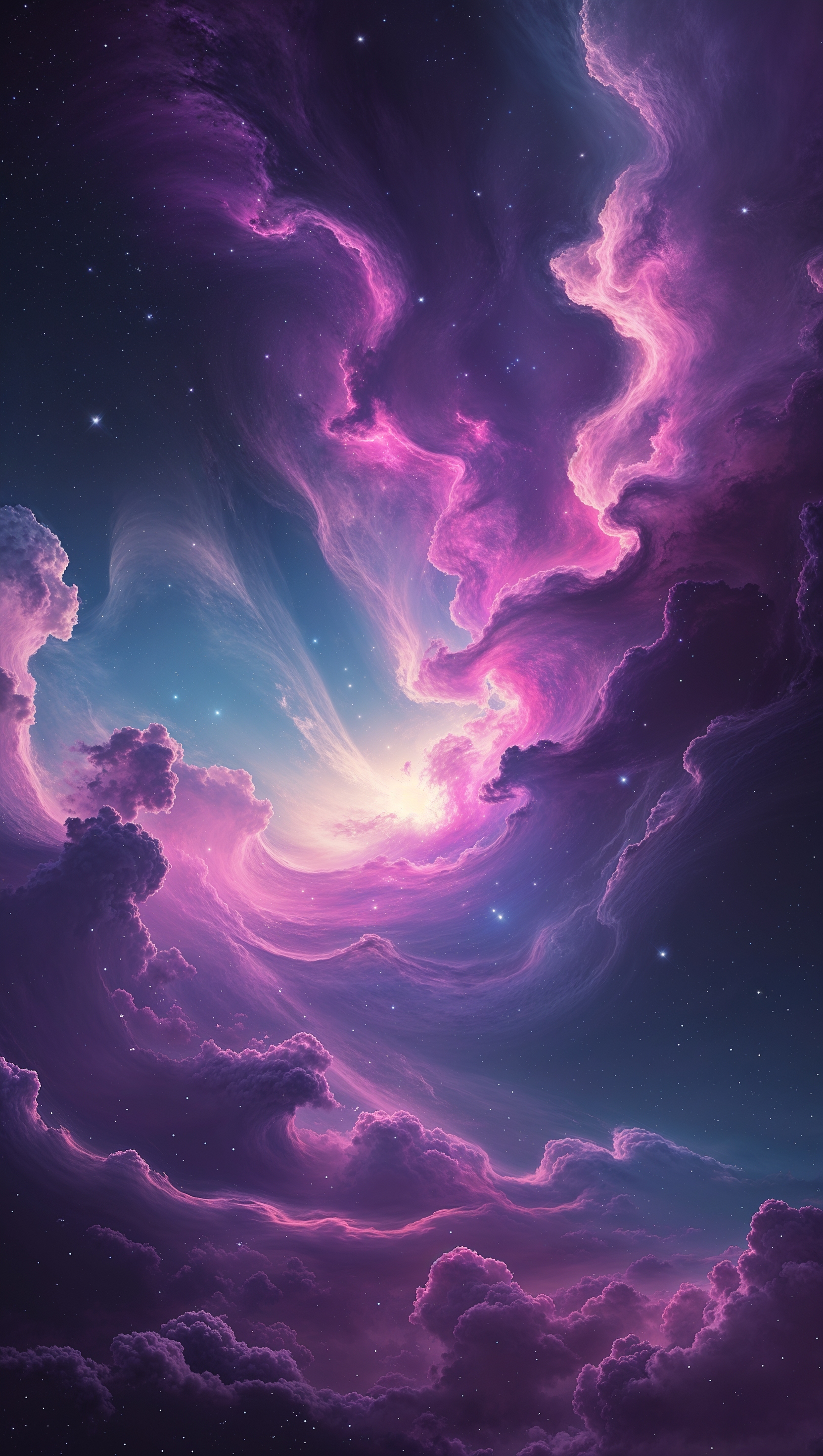 Nebula in purple, blue and pink, artistic and dreamy, vertical 4K wallpaper