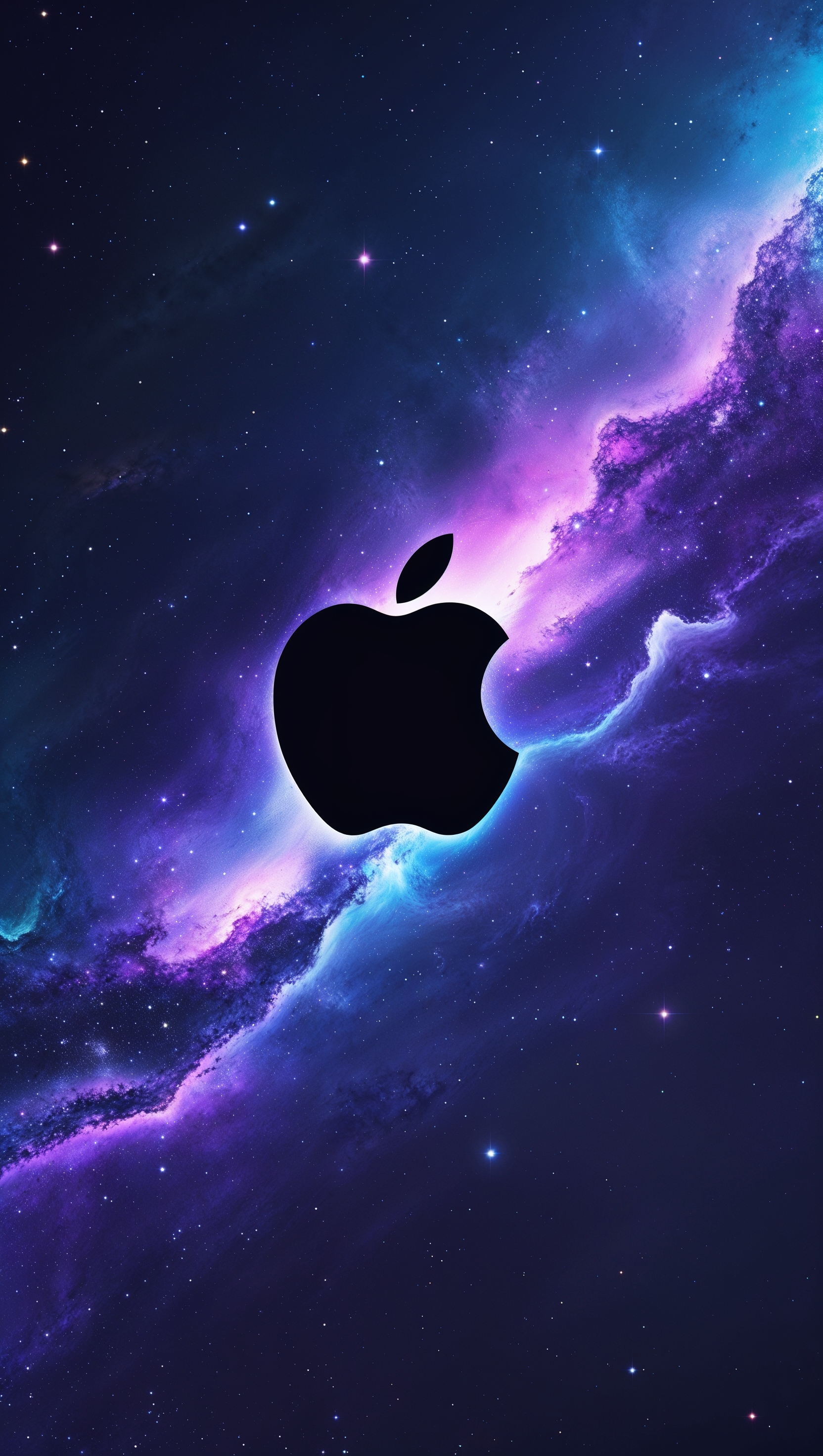 Apple logo blended with galaxy background, creative and minimal design, 4K