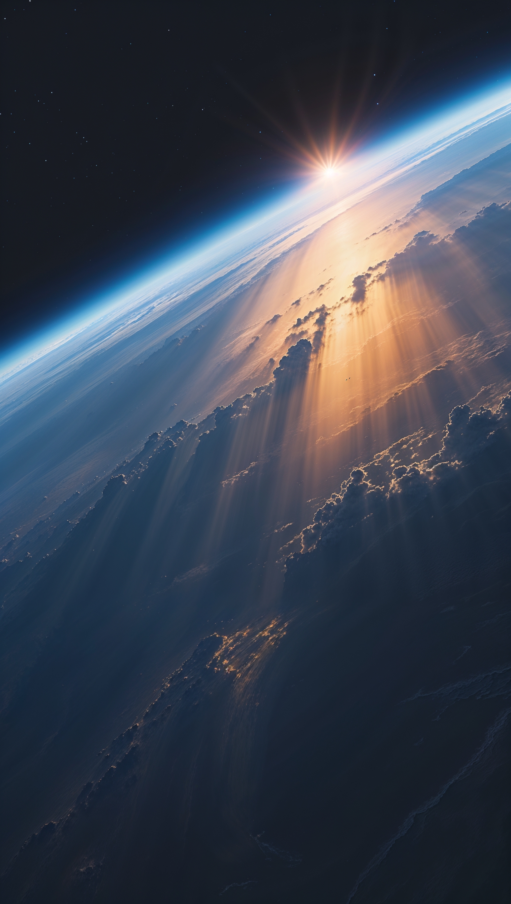 Earth rising from space horizon, sunlight glow, 4K iPhone wallpaper