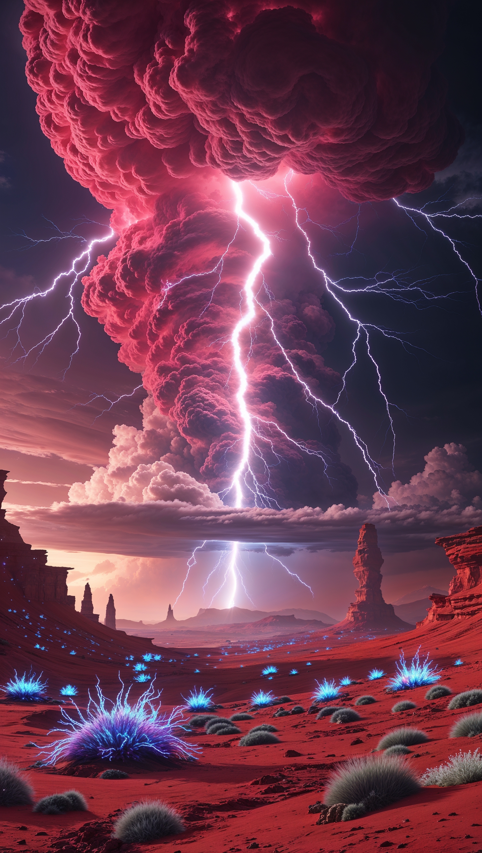 Lightning storm on an alien planet, stunning sci-fi scene, iPhone wallpaper, 4K