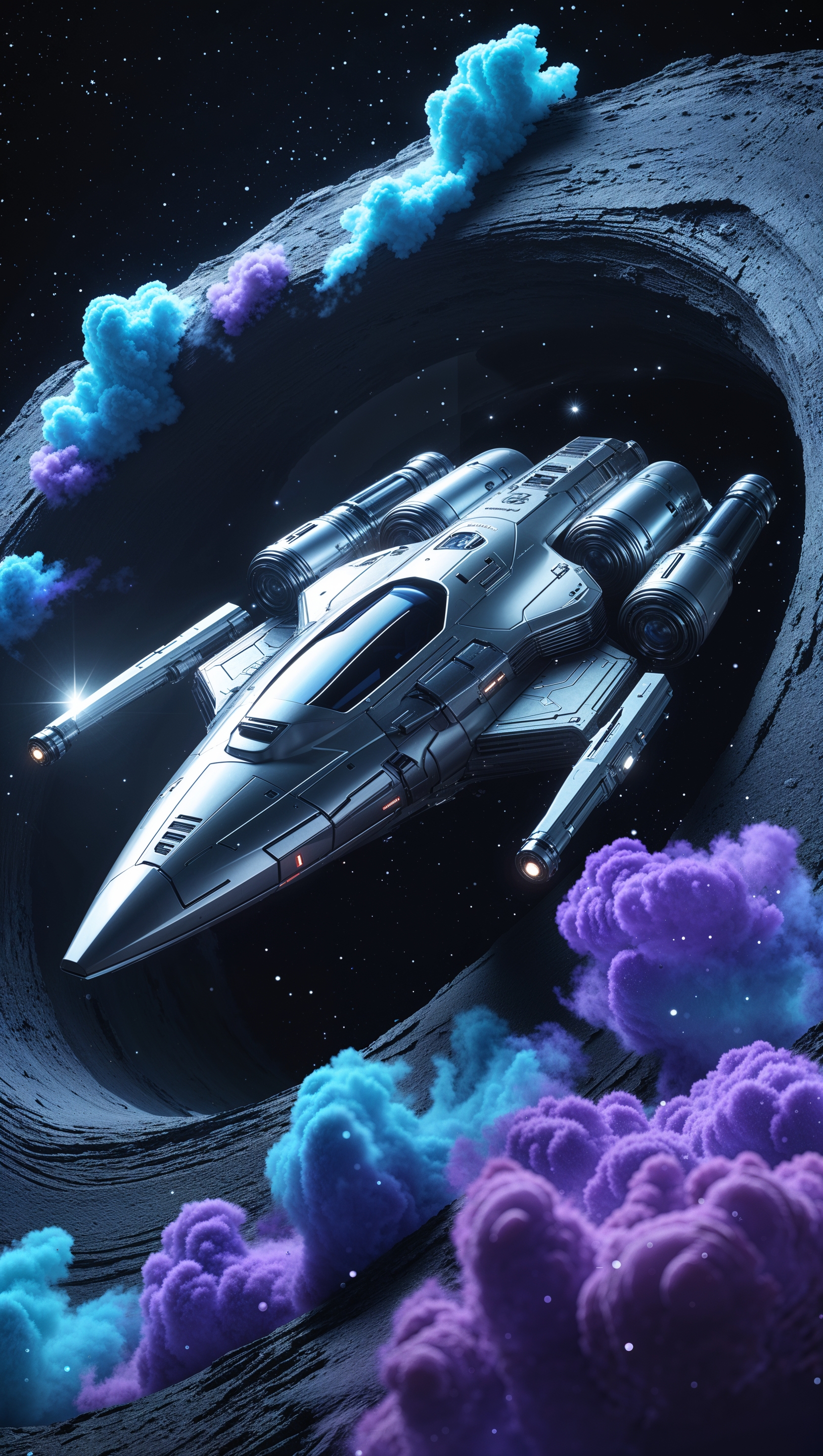 Spaceship traveling through a wormhole, sci-fi theme, ultra 4K for iPhone