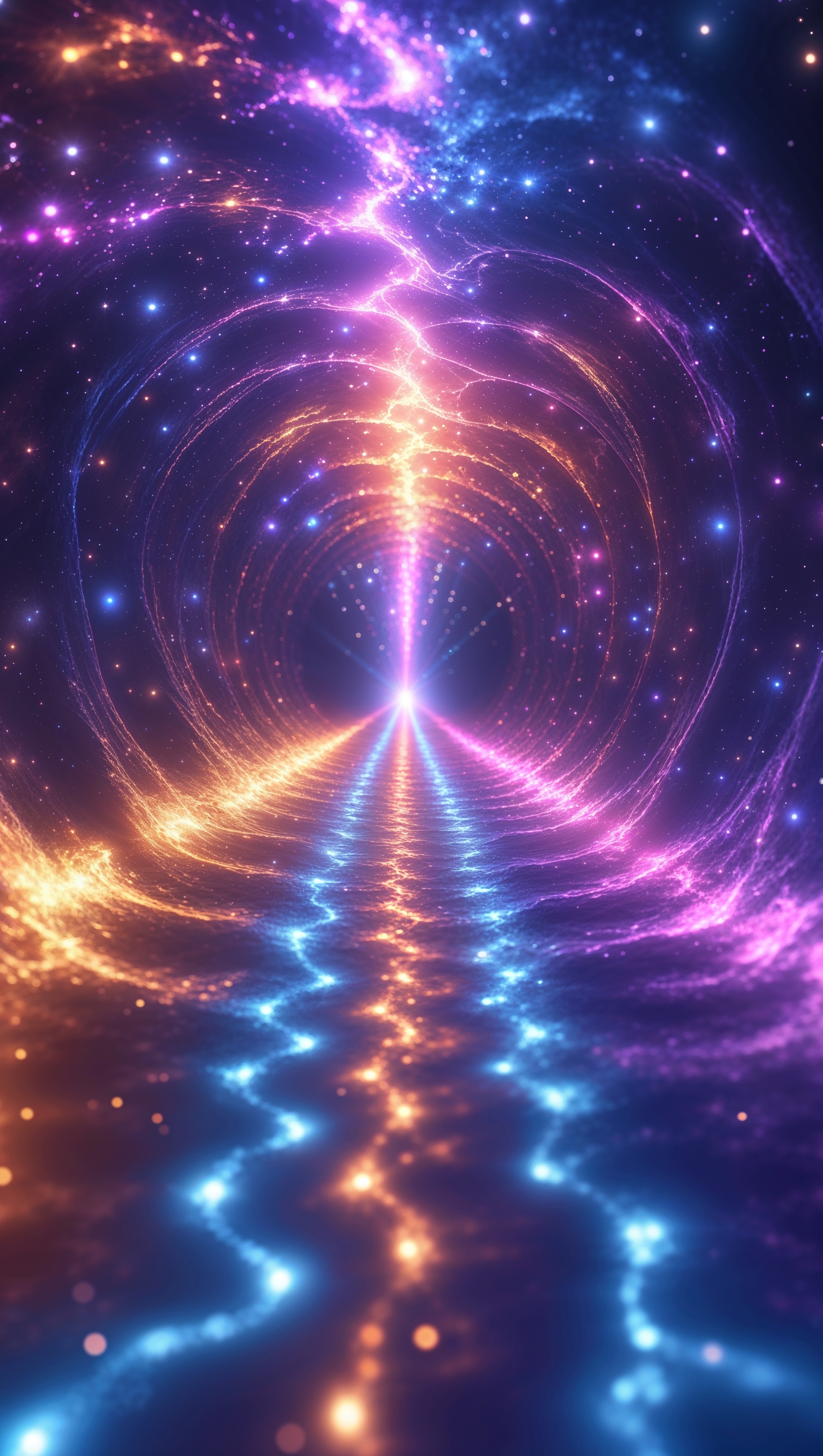 Light tunnel opening into space, feeling of interdimensional travel, 4K vertical