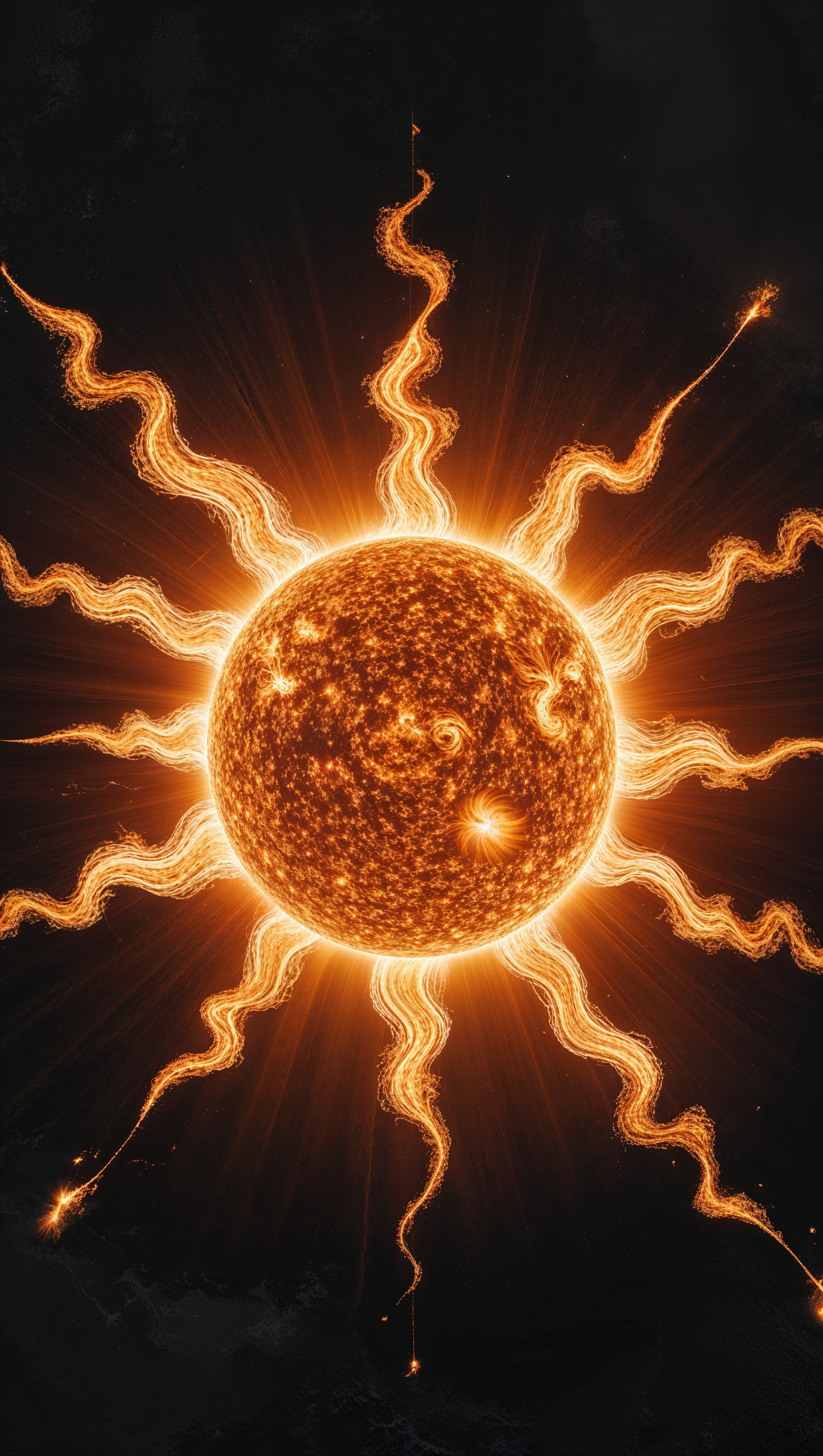 Sun bursting with solar flares, dramatic and scientific look, 4K iPhone wallpaper