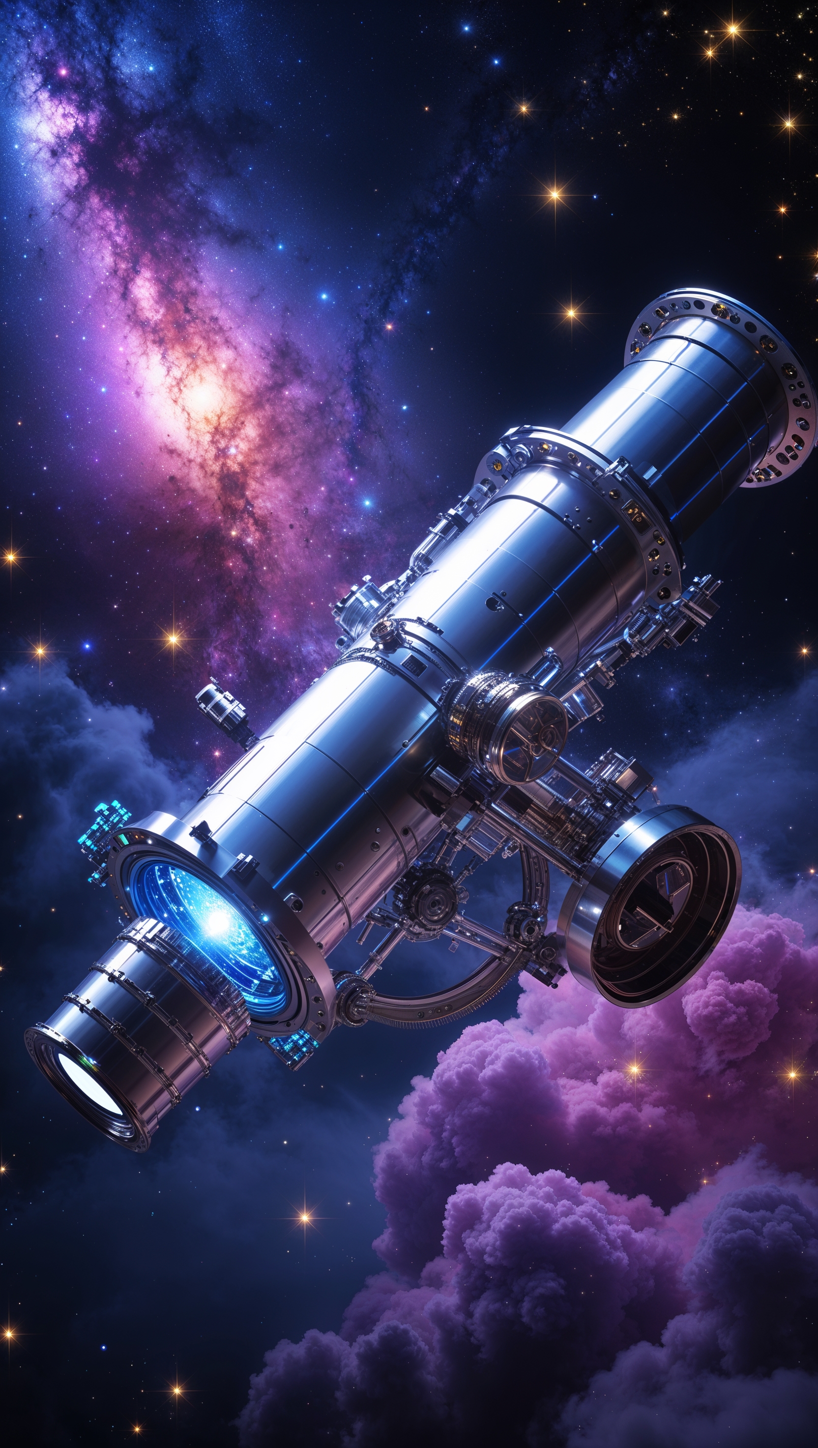 Space telescope observing a galaxy, blend of science and art, high quality wallpaper