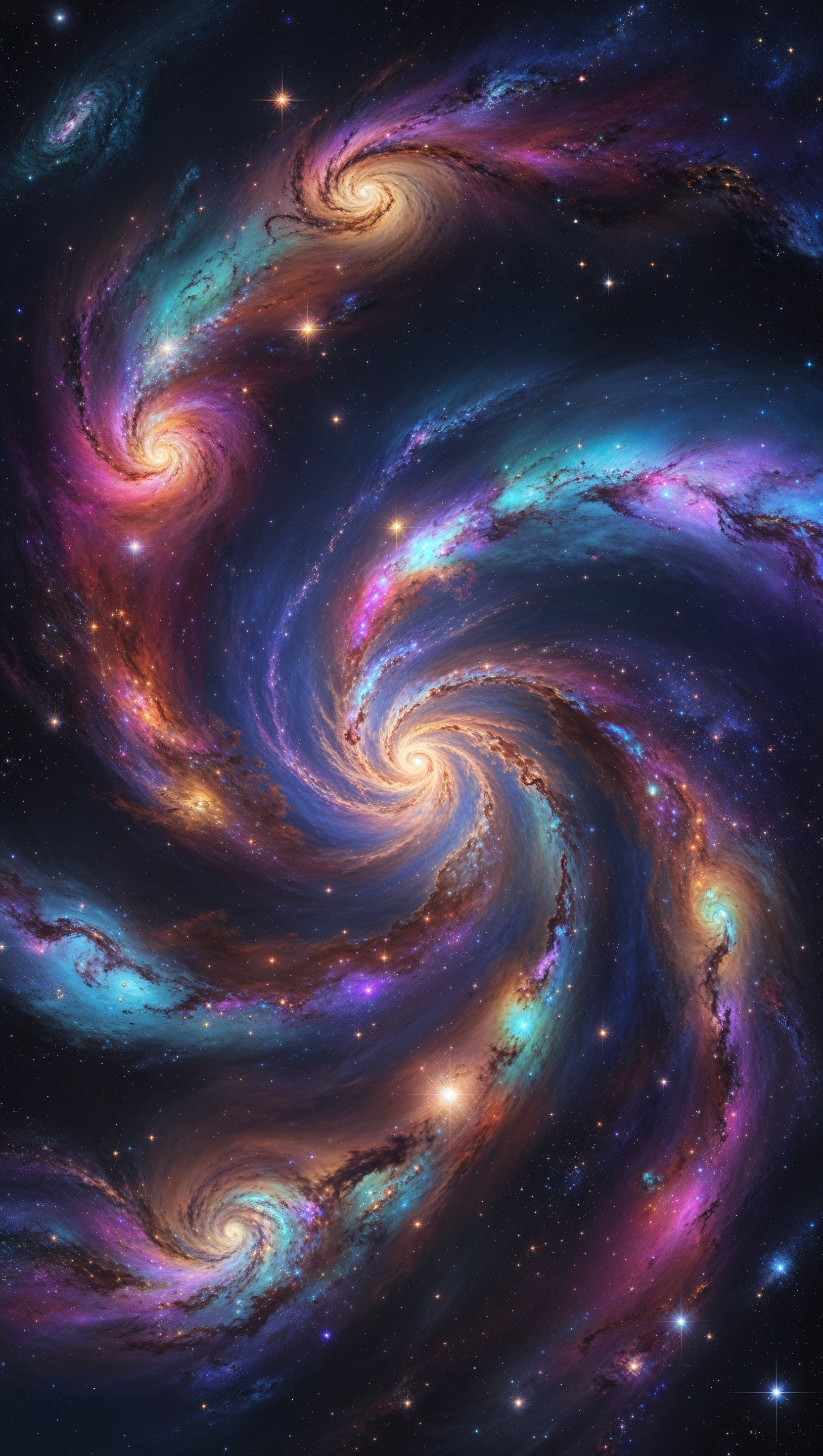 Top view of spiral galaxy, full detail and colorful lights, artistic 4K image