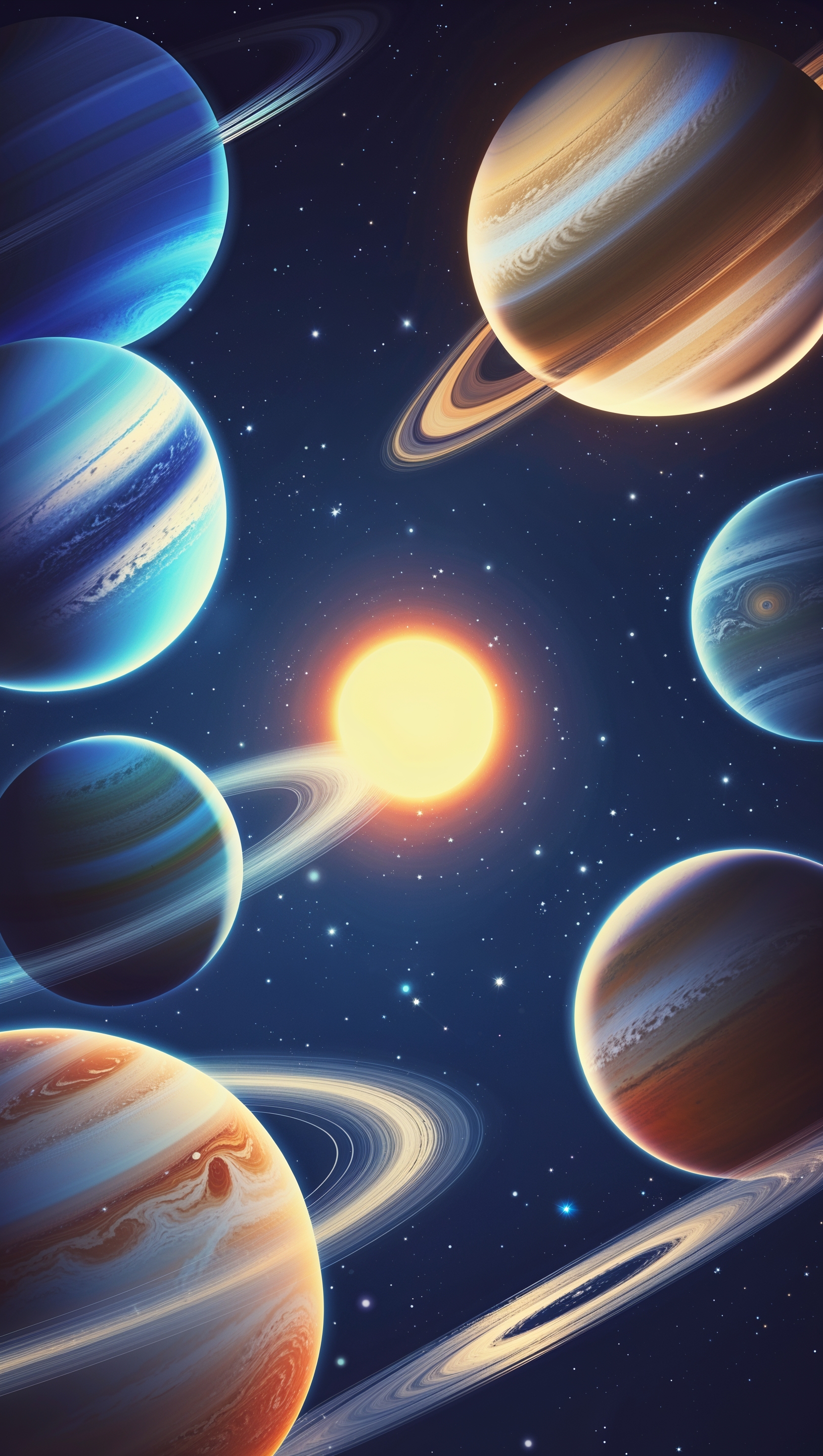 Solar system planets aligned, educational and beautiful, iPhone wallpaper in 4K