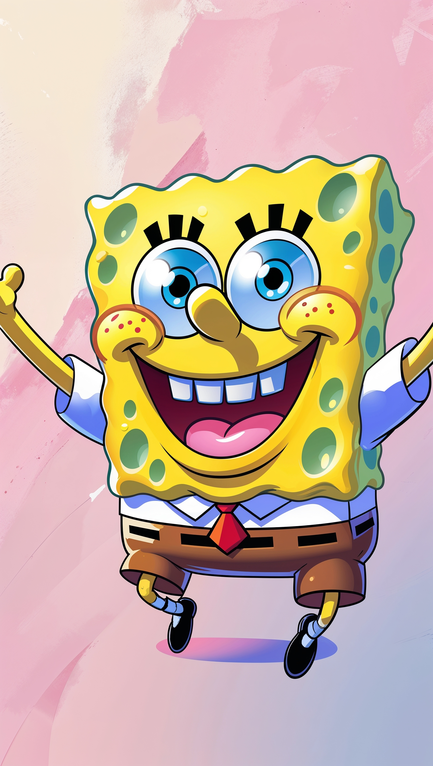 Smiling Spongebob with light pink background for iPhone wallpaper