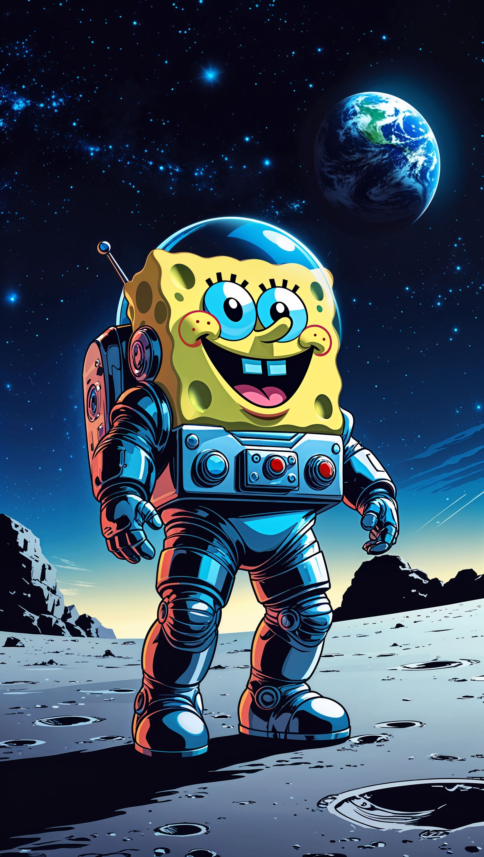 Spongebob in a space suit on the moon for iPhone wallpaper