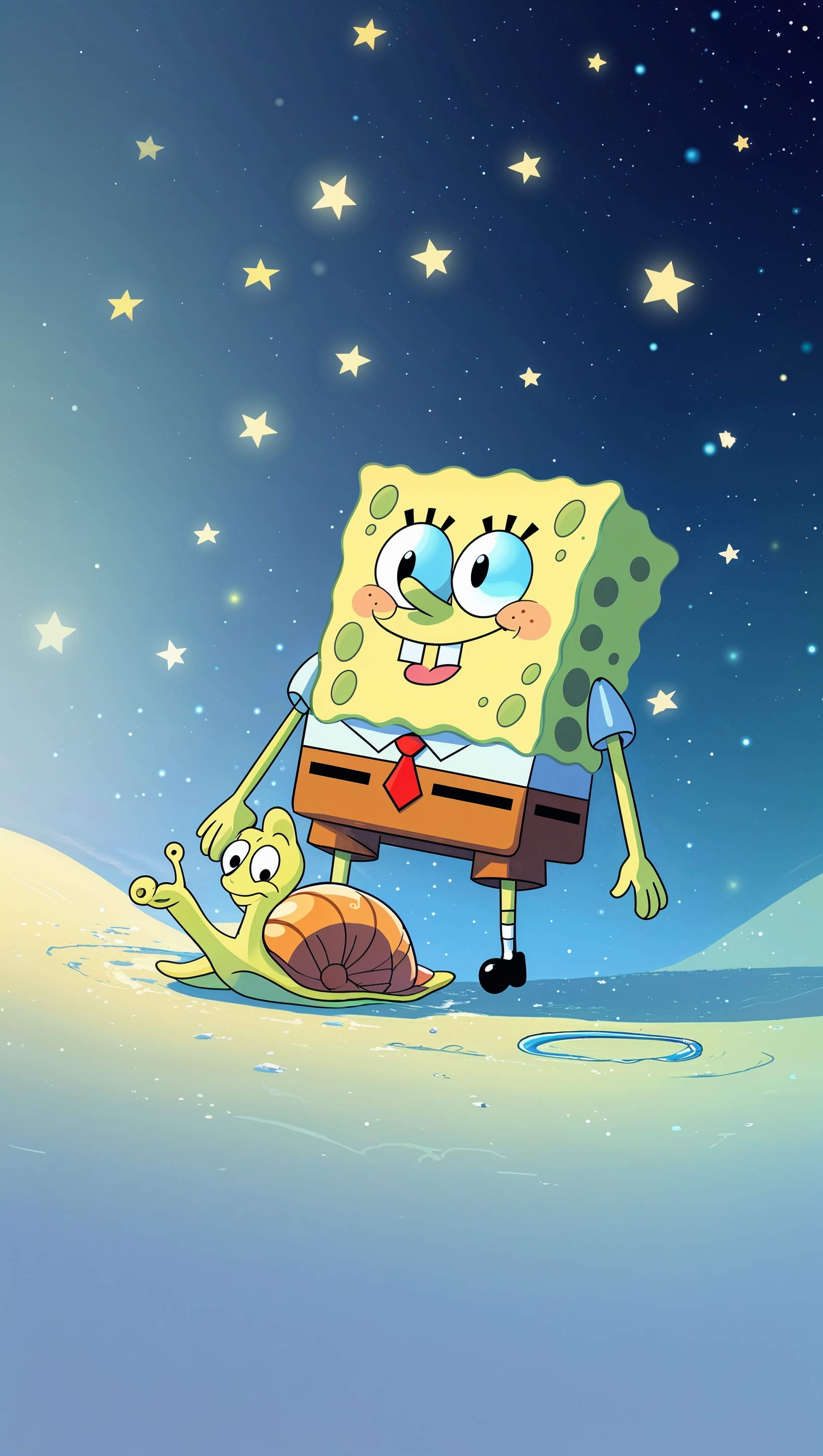 Spongebob and Gary sleeping under the stars for iPhone wallpaper