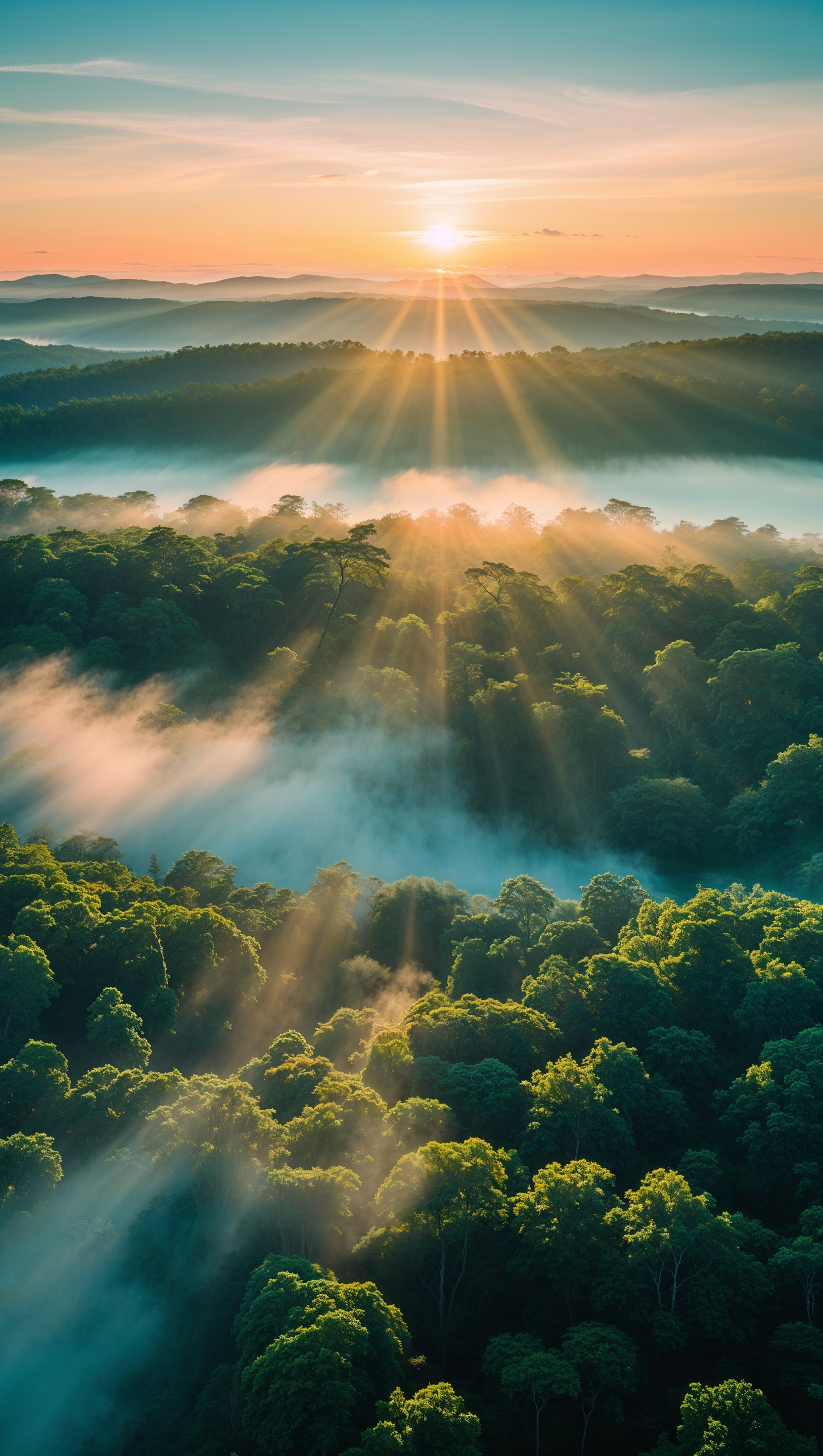 Aerial view of forest during sunrise
