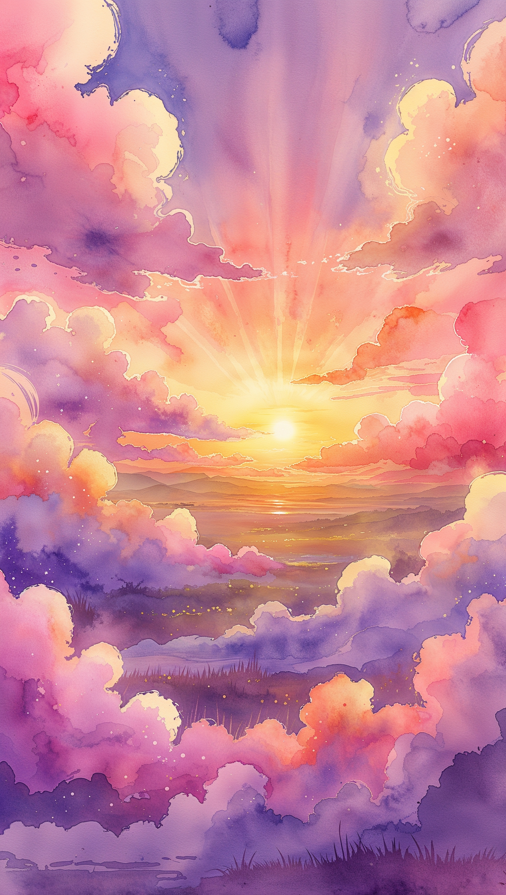Sunrise with watercolor sky and soft glow