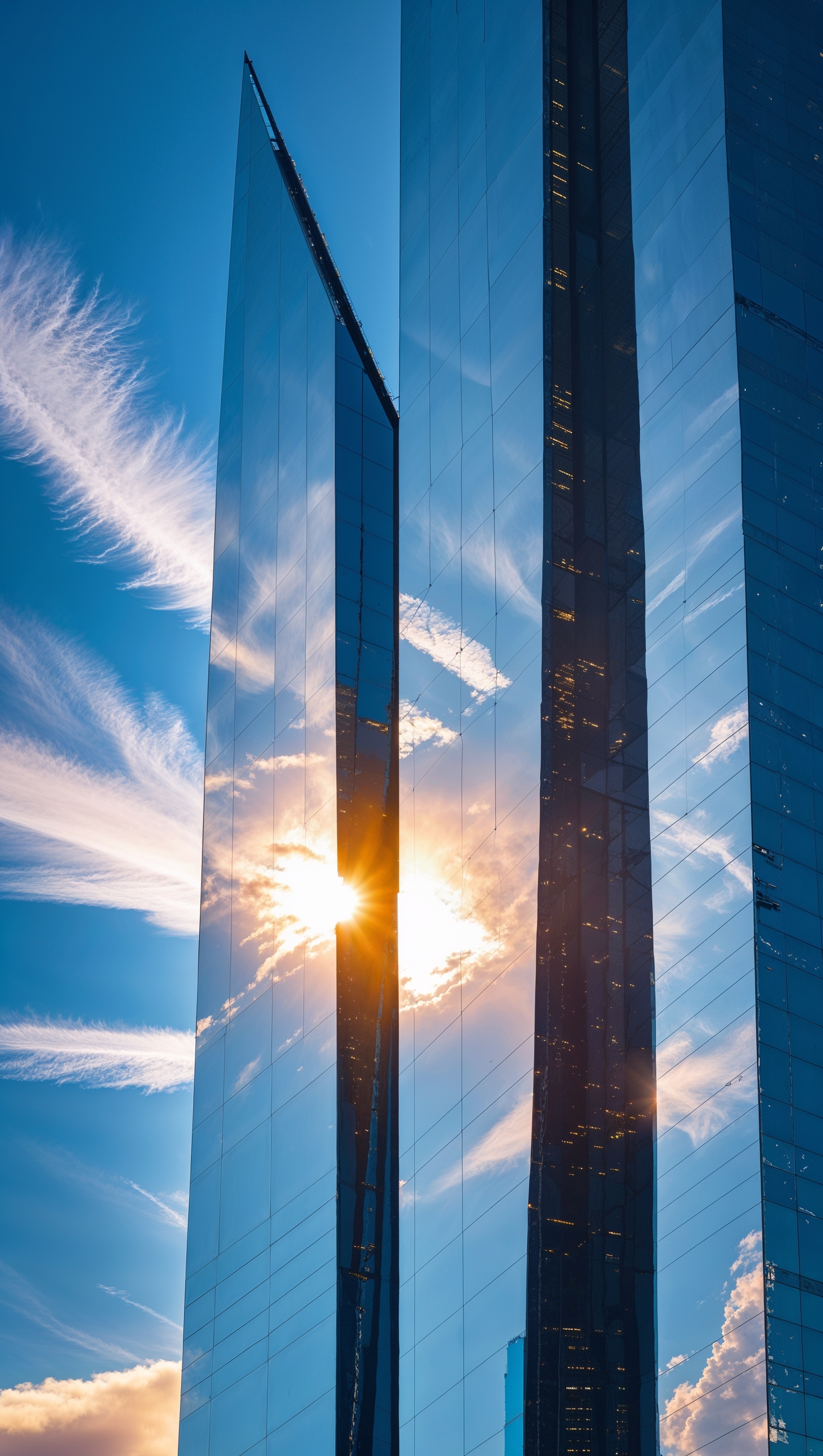Sunrise reflection on the window of a skyscraper