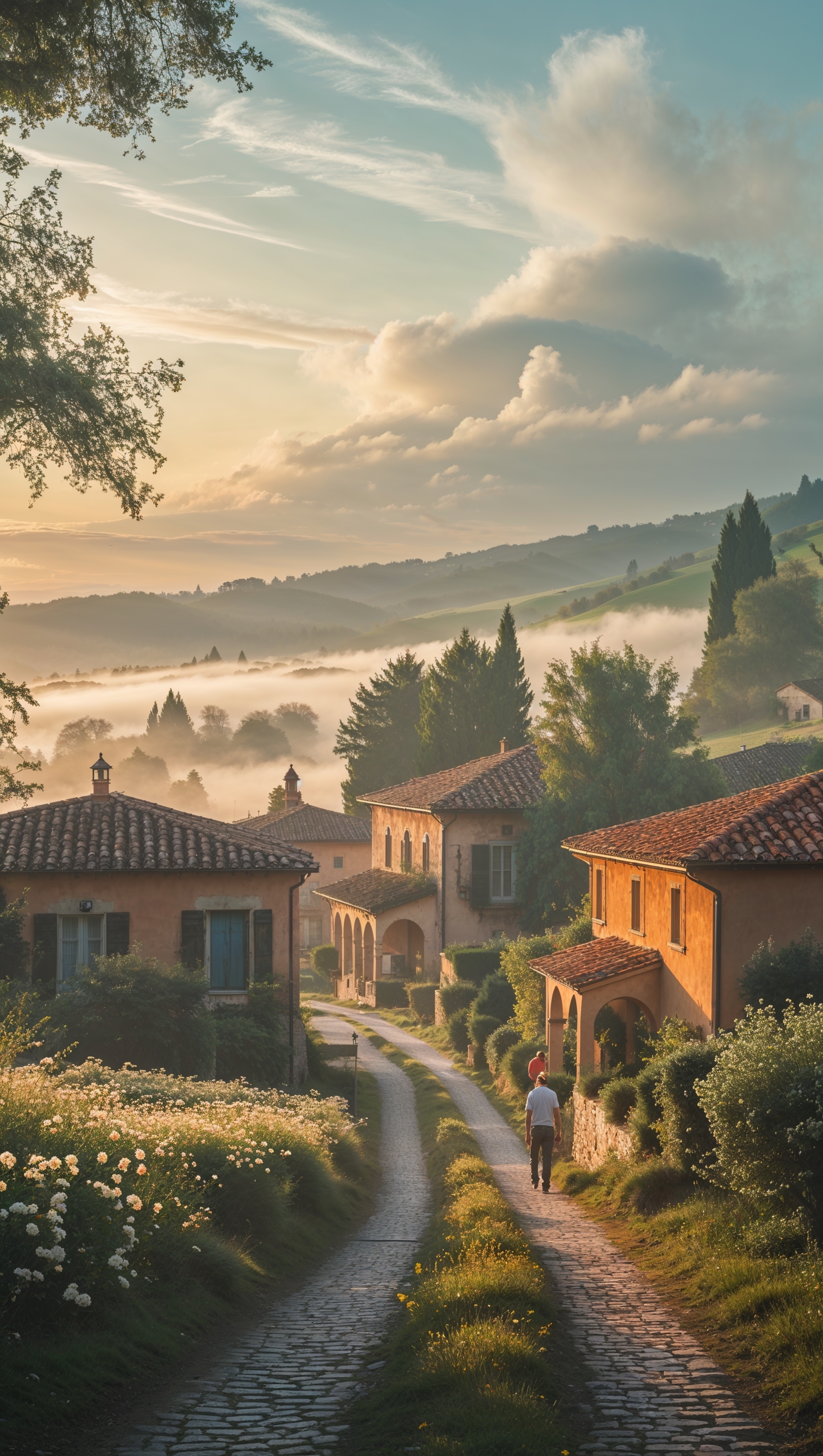 Sunrise in a peaceful countryside village