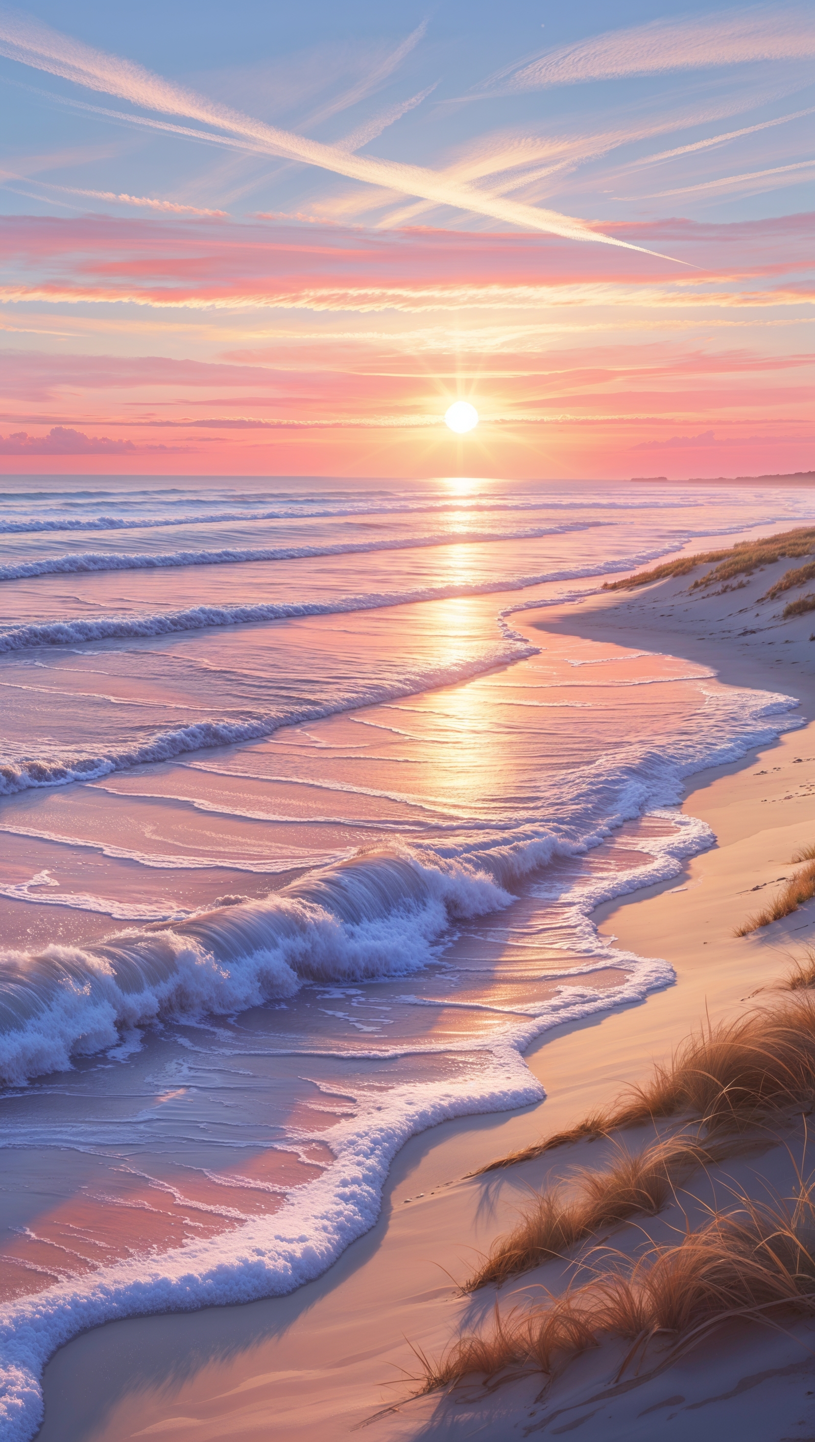 Sunrise on a beach with gentle waves