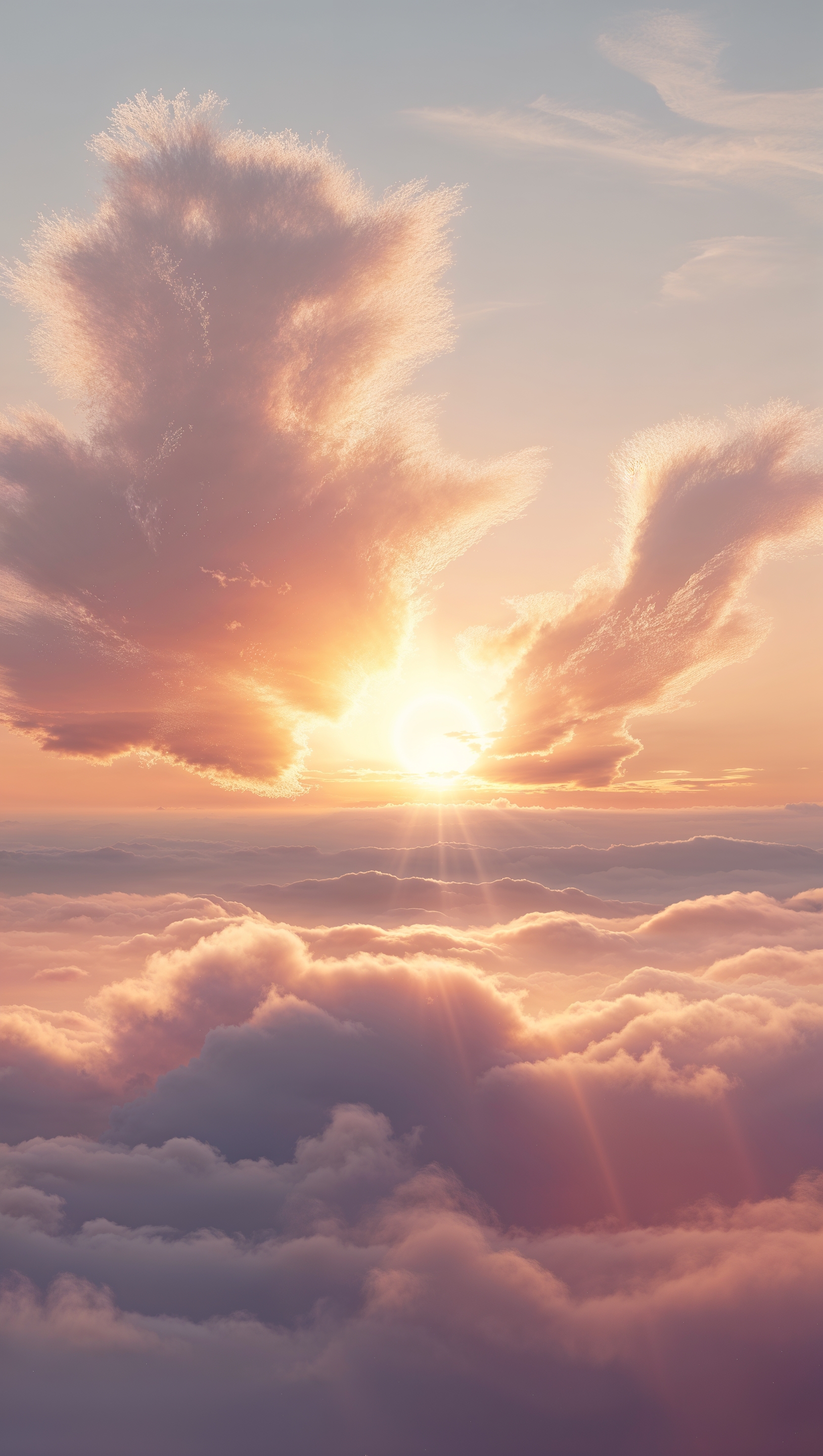 Sunlight beaming through clouds at sunrise