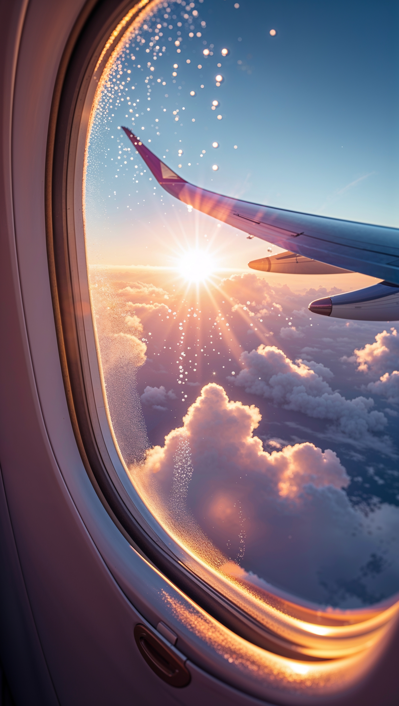Sunrise view from an airplane window