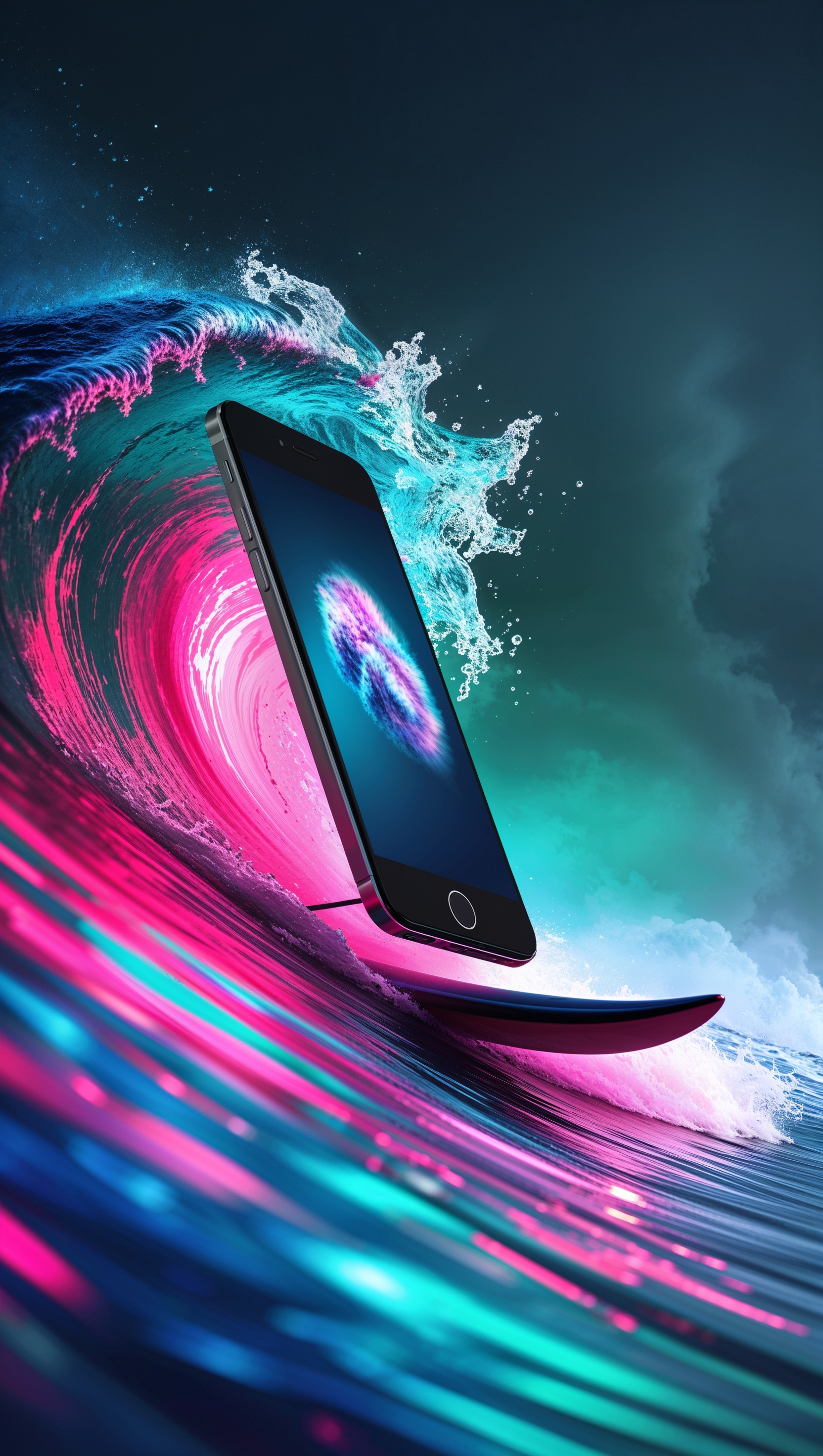 iPhone surfing wallpaper with neon colors