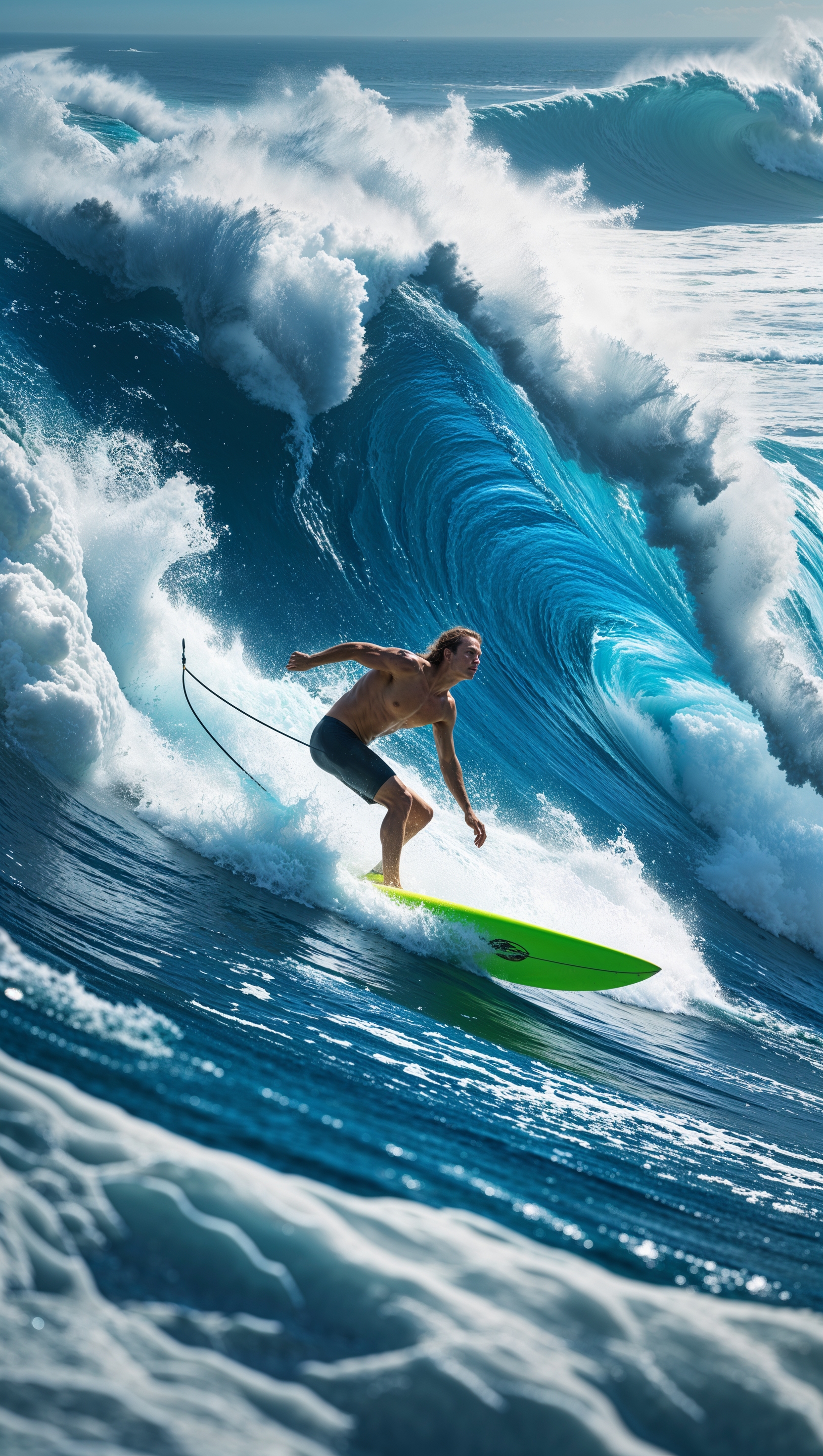 iPhone wallpaper with big waves and surfer