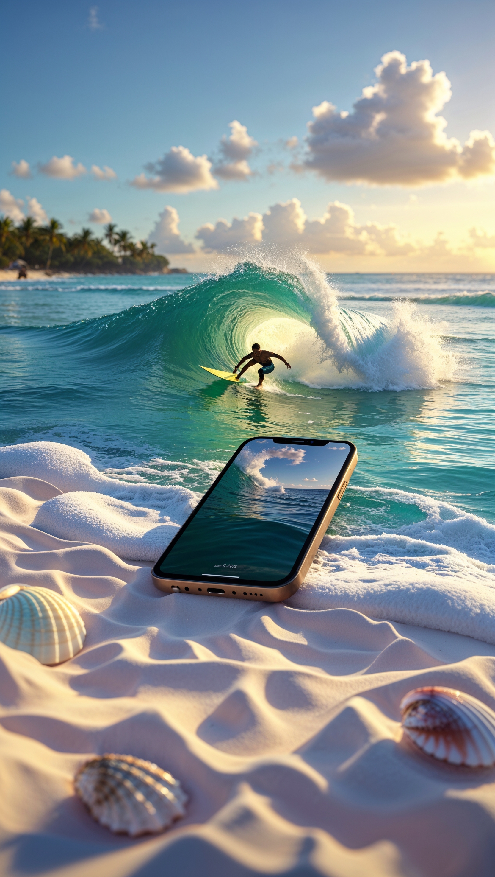 Realistic iPhone surfing wallpaper