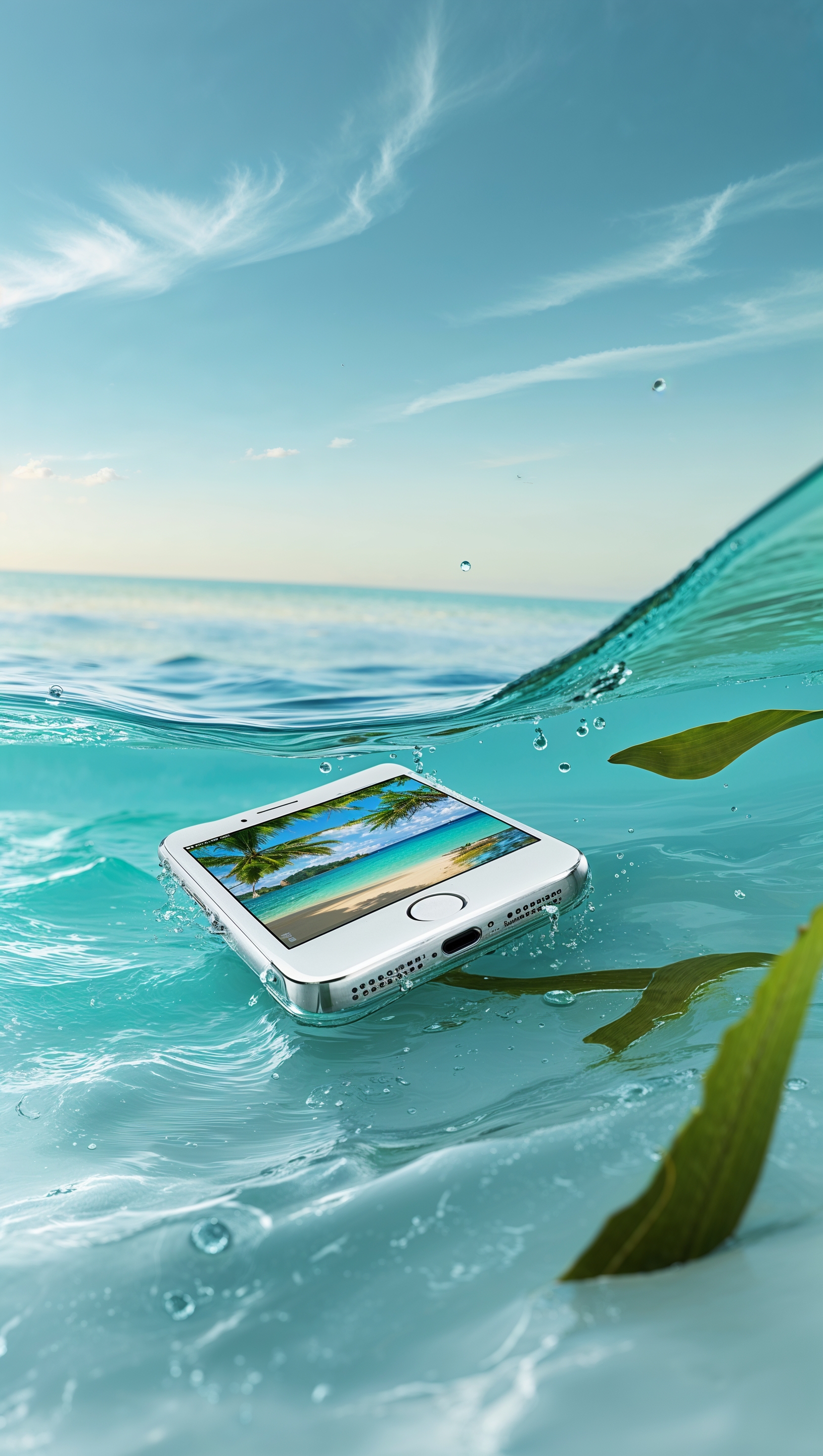 iPhone surfing wallpaper in crystal clear water