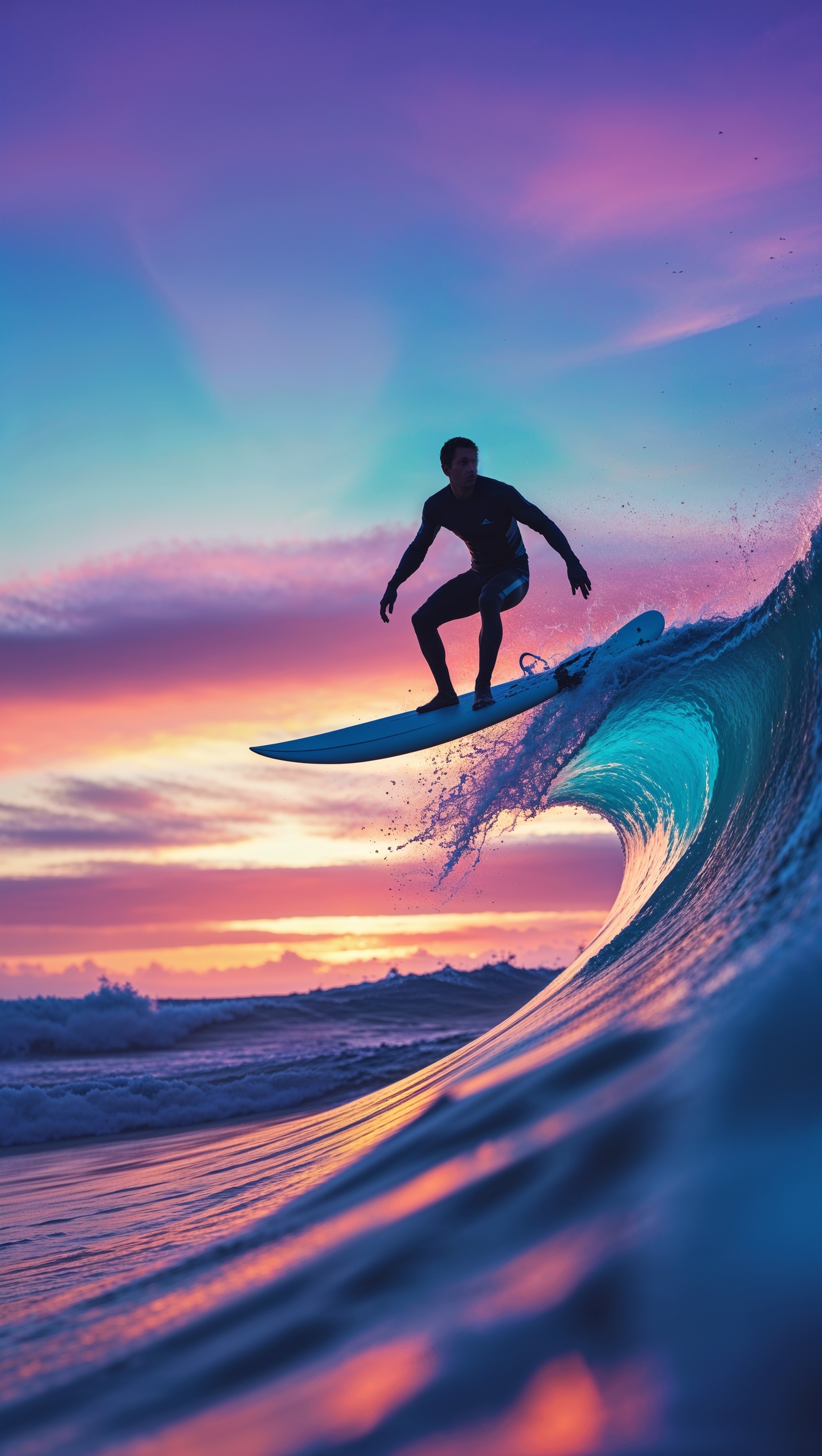 iPhone surfing wallpaper with dusk sky